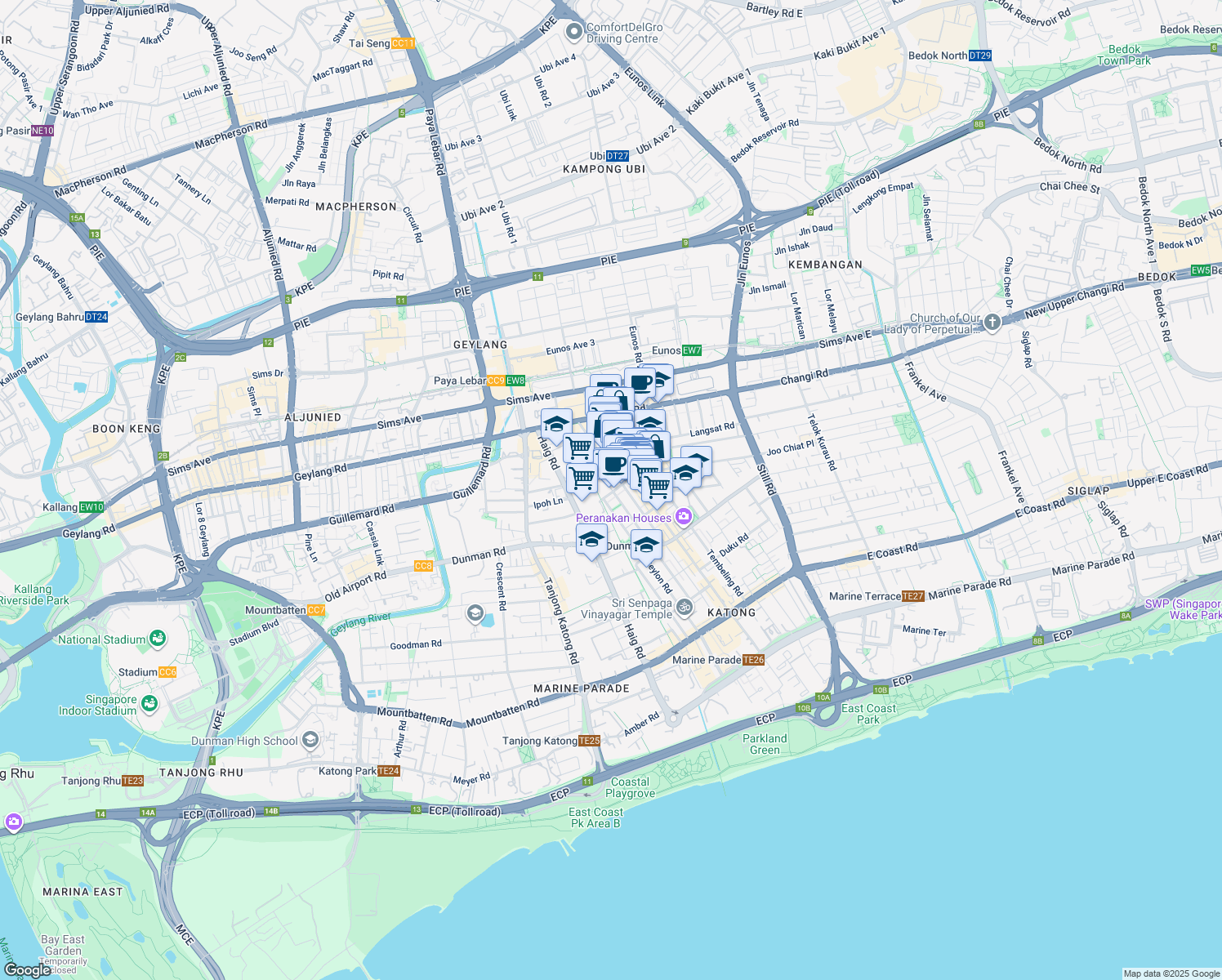 map of restaurants, bars, coffee shops, grocery stores, and more near in Singapore