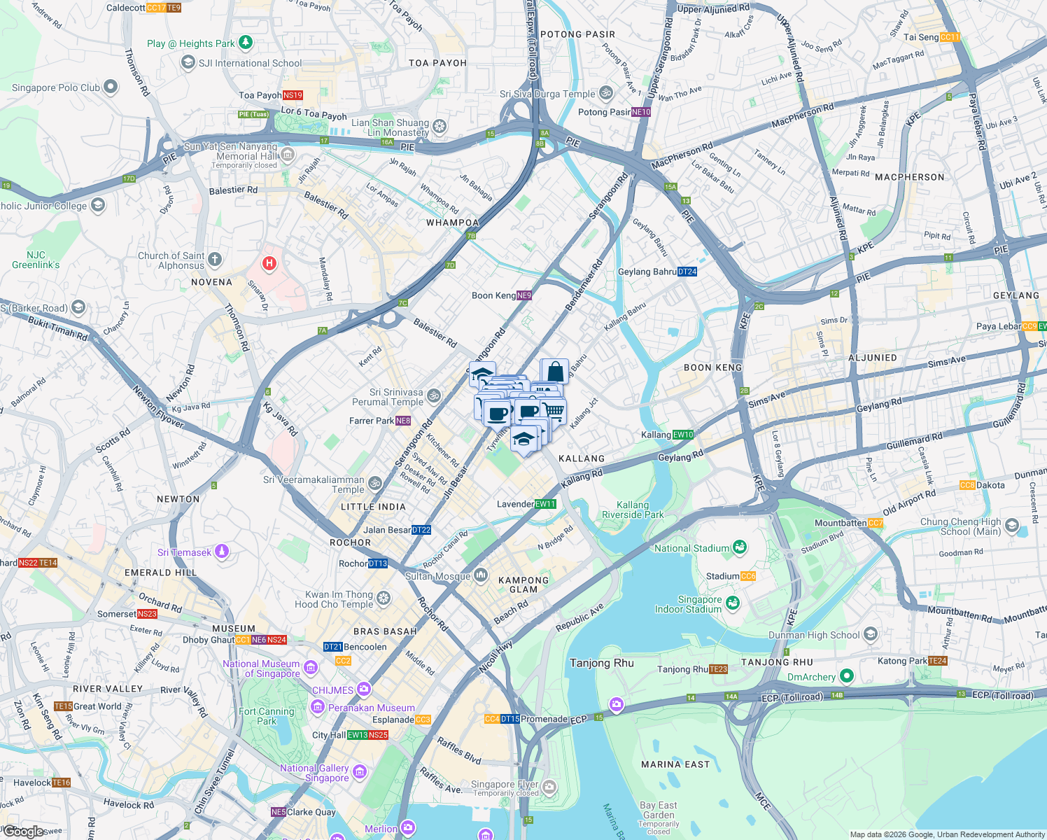 map of restaurants, bars, coffee shops, grocery stores, and more near in Singapore