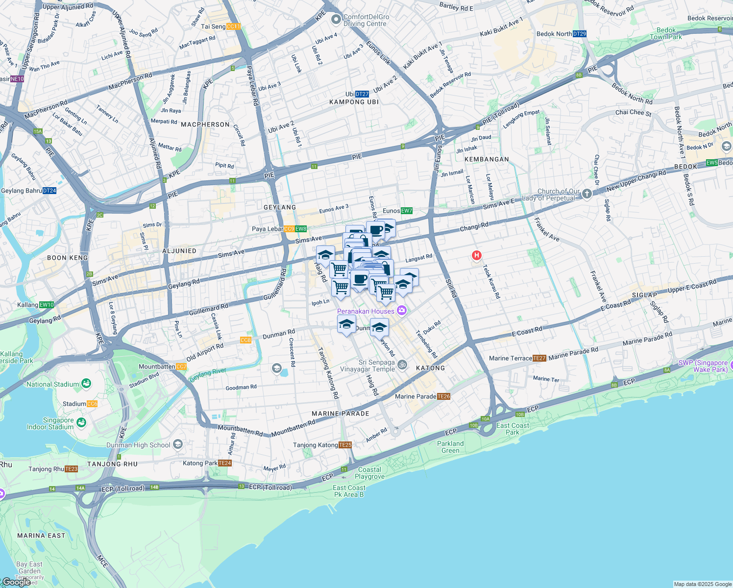 map of restaurants, bars, coffee shops, grocery stores, and more near in Singapore