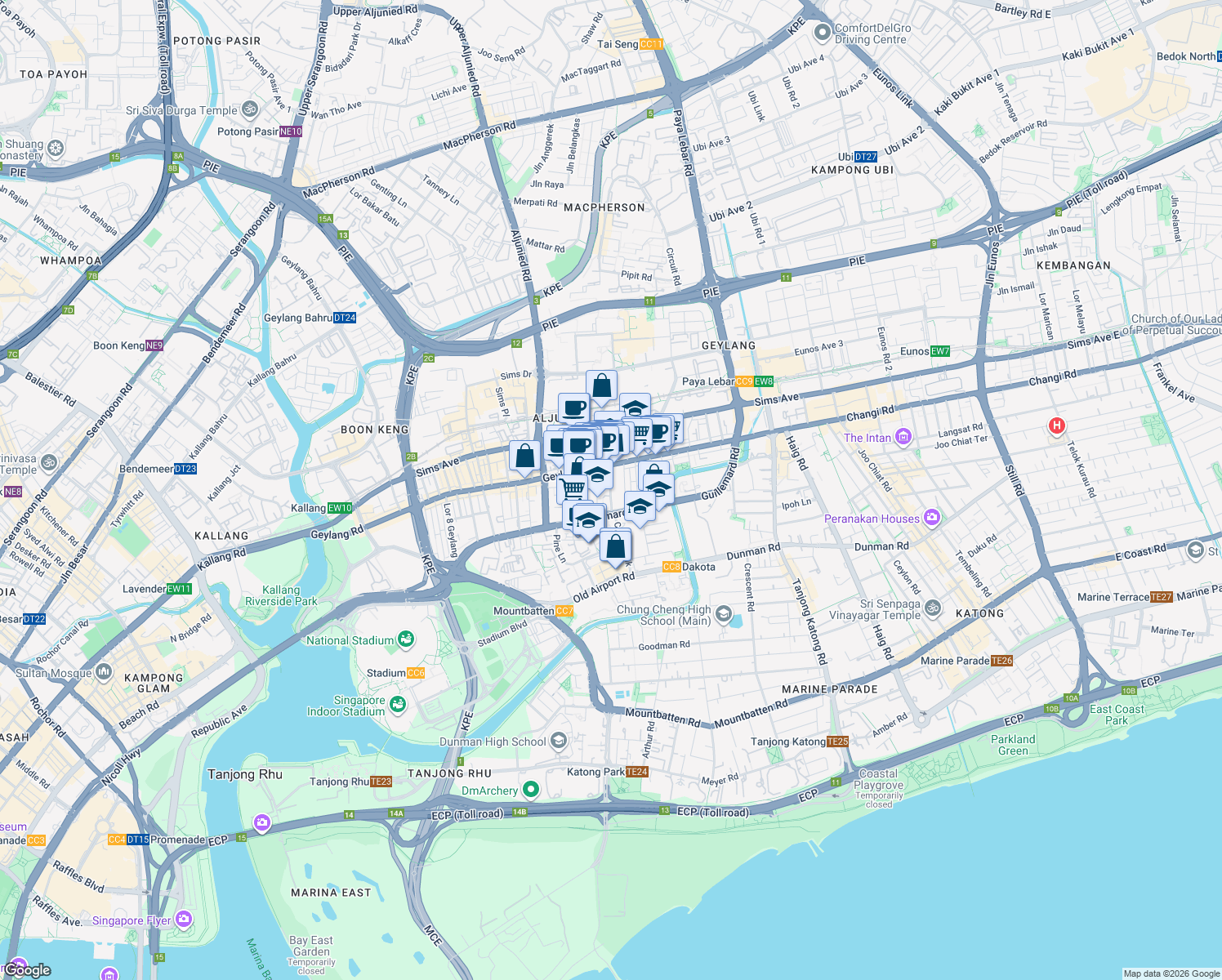 map of restaurants, bars, coffee shops, grocery stores, and more near in Singapore
