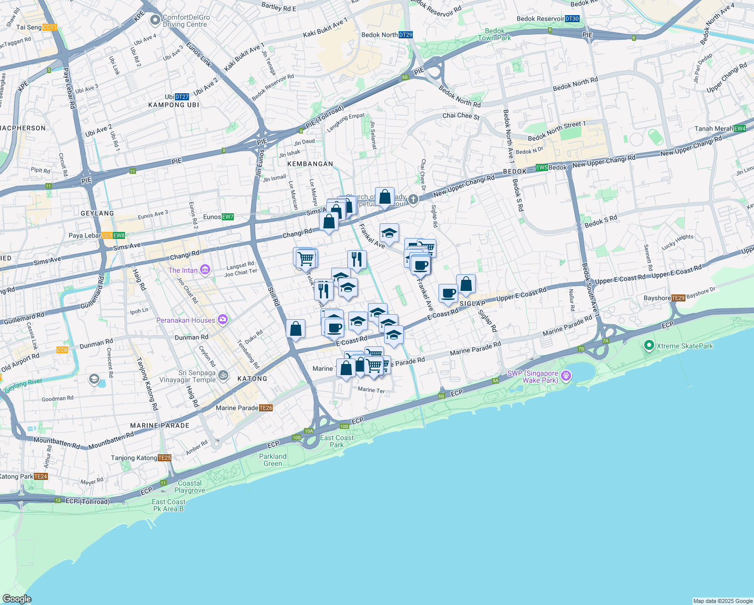 map of restaurants, bars, coffee shops, grocery stores, and more near in Singapore