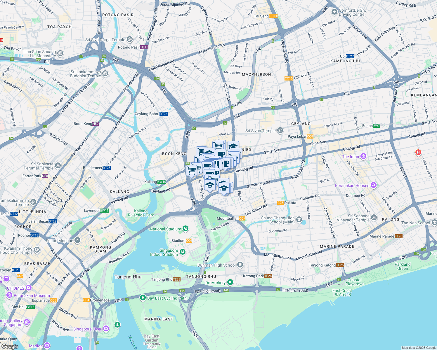 map of restaurants, bars, coffee shops, grocery stores, and more near in Singapore