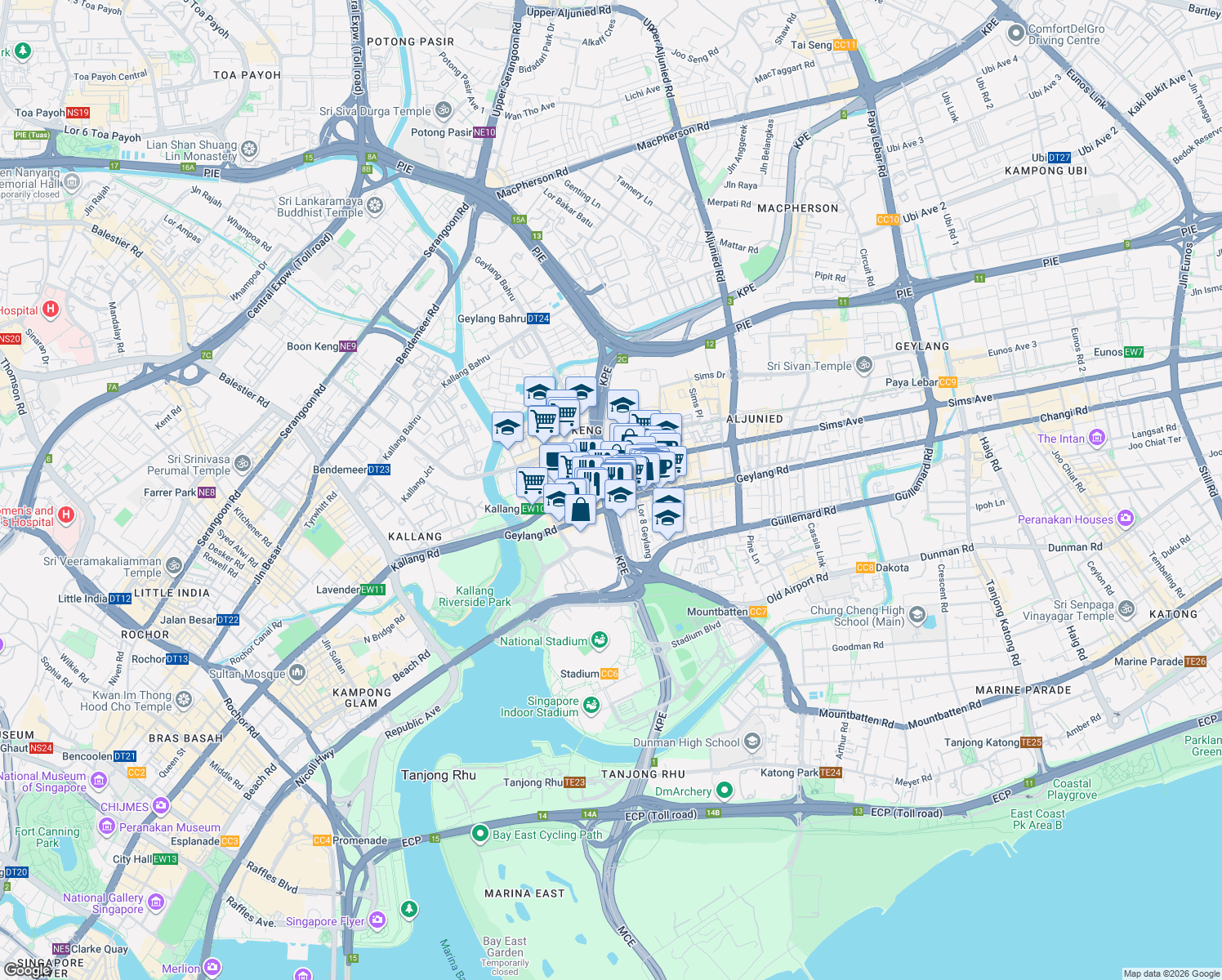 map of restaurants, bars, coffee shops, grocery stores, and more near in Singapore
