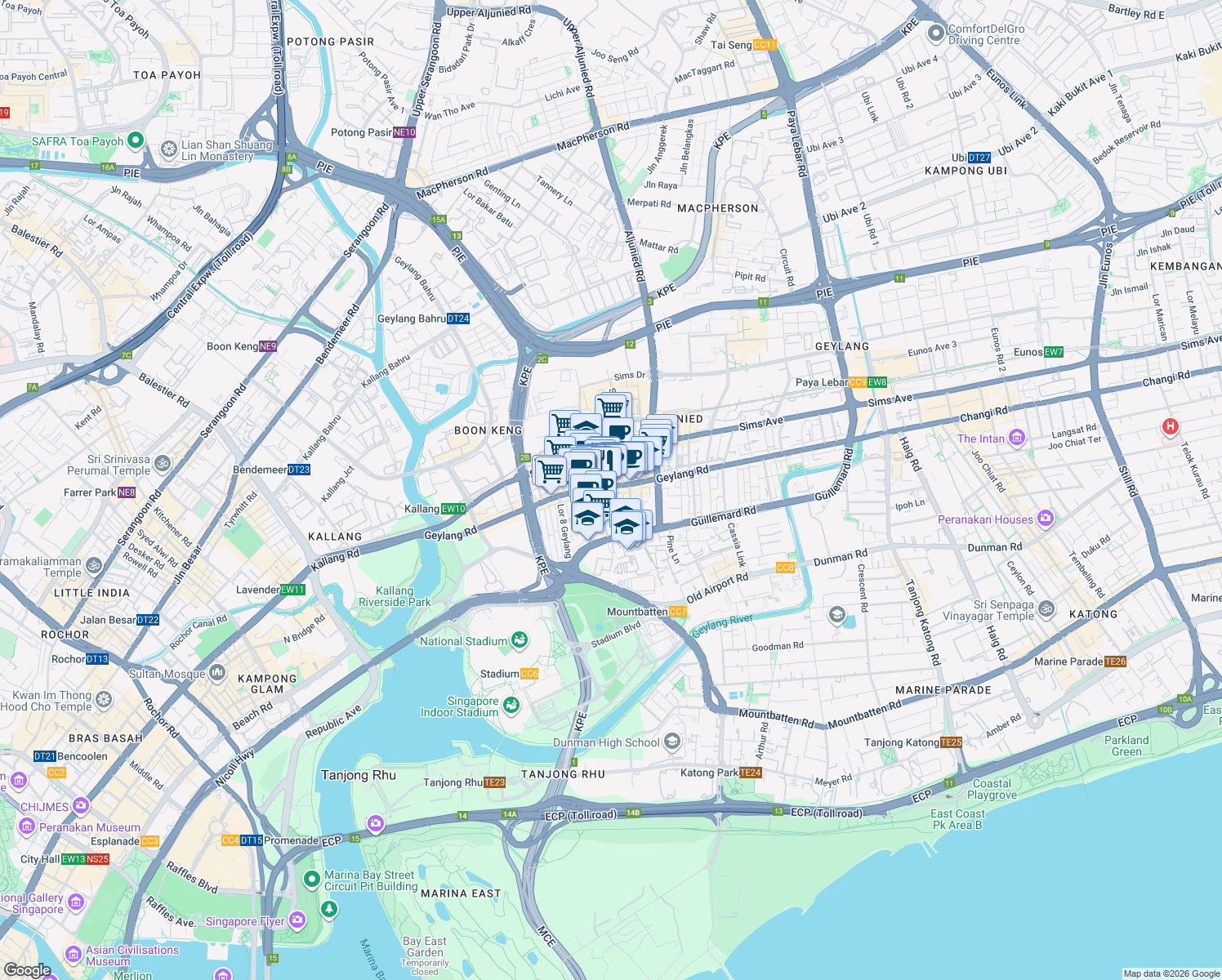 map of restaurants, bars, coffee shops, grocery stores, and more near in Singapore