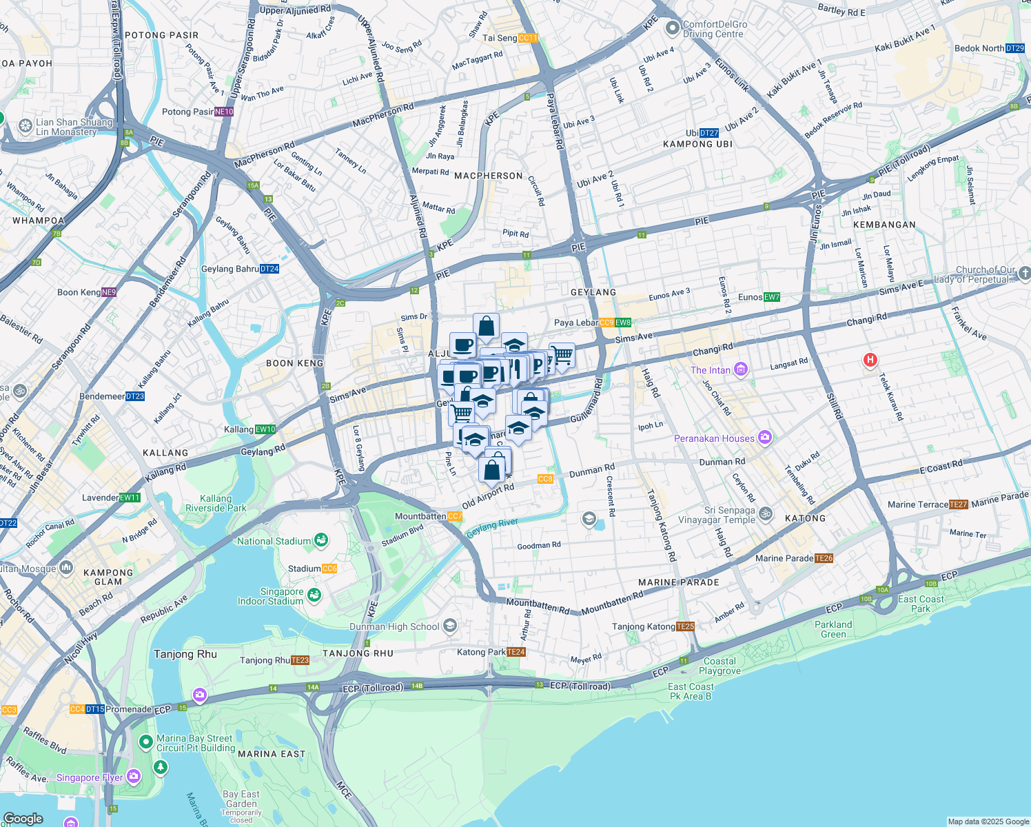 map of restaurants, bars, coffee shops, grocery stores, and more near in Singapore