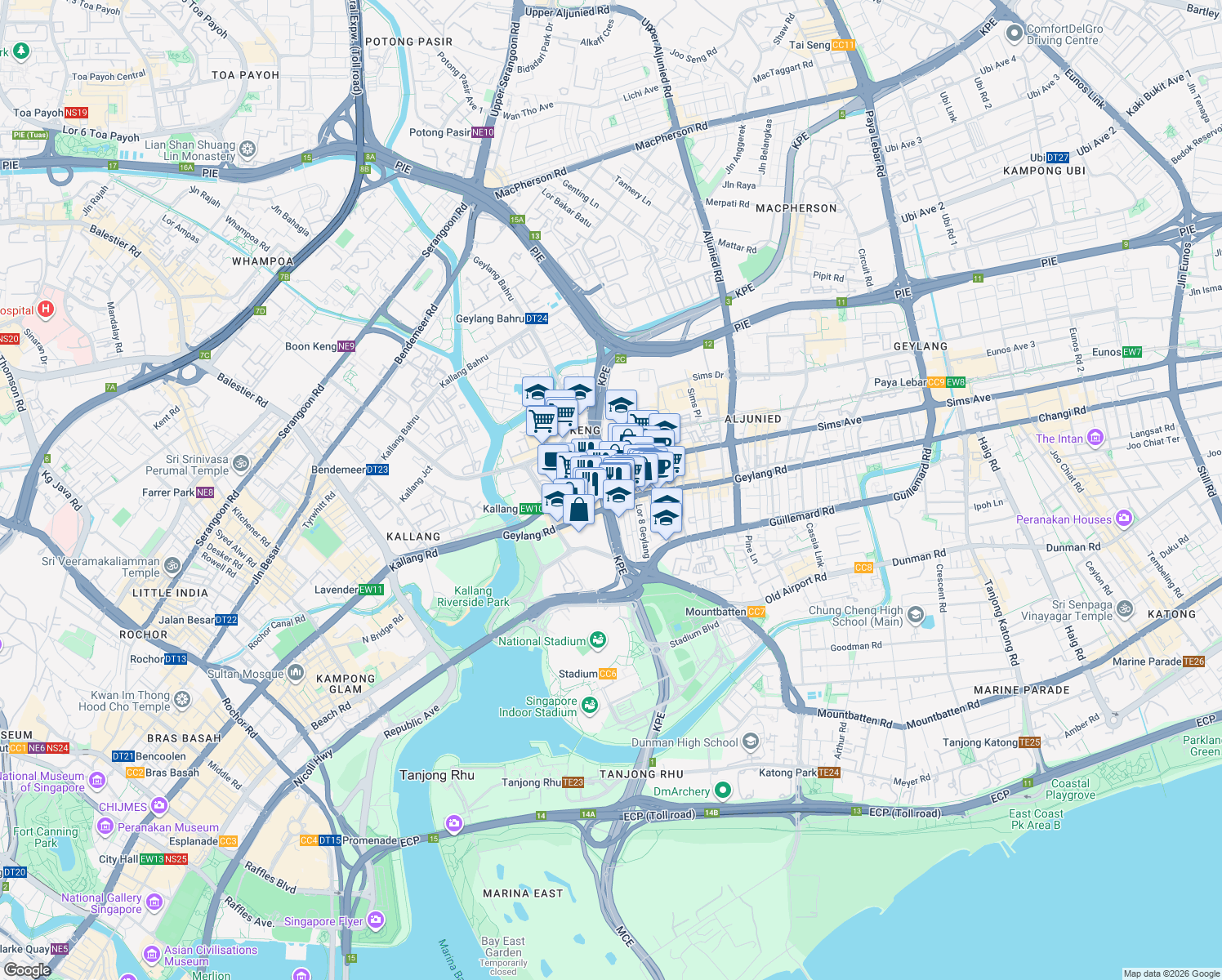 map of restaurants, bars, coffee shops, grocery stores, and more near in Singapore