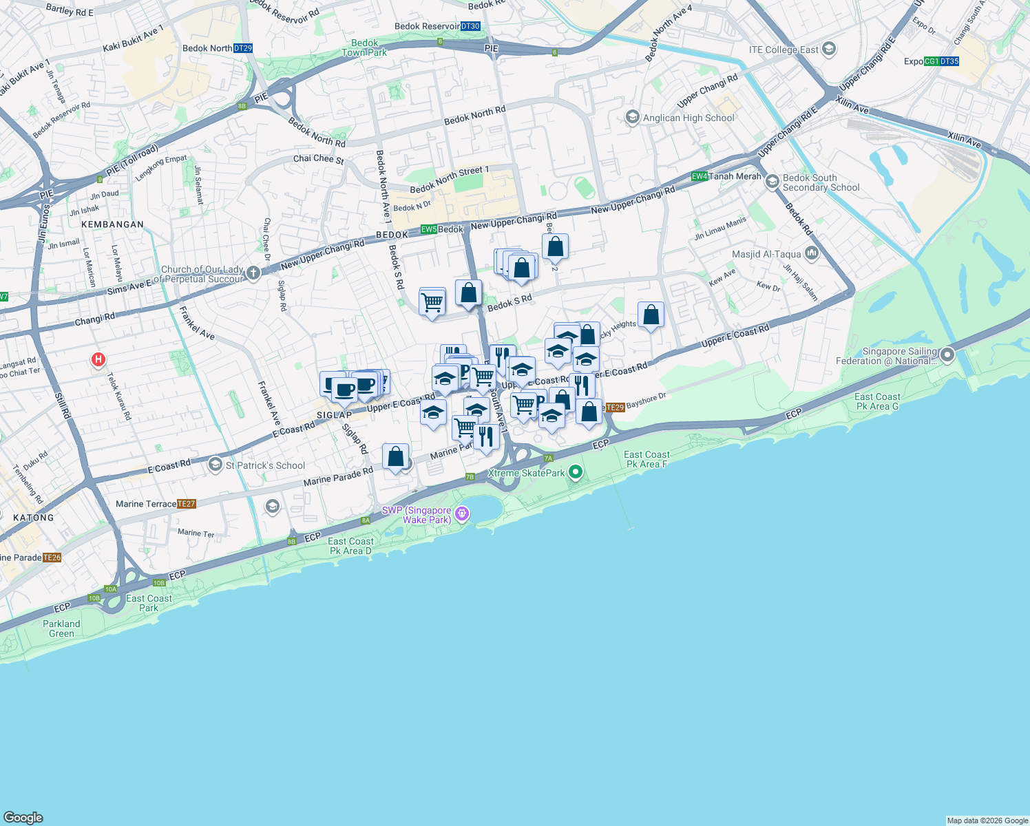 map of restaurants, bars, coffee shops, grocery stores, and more near in Singapore