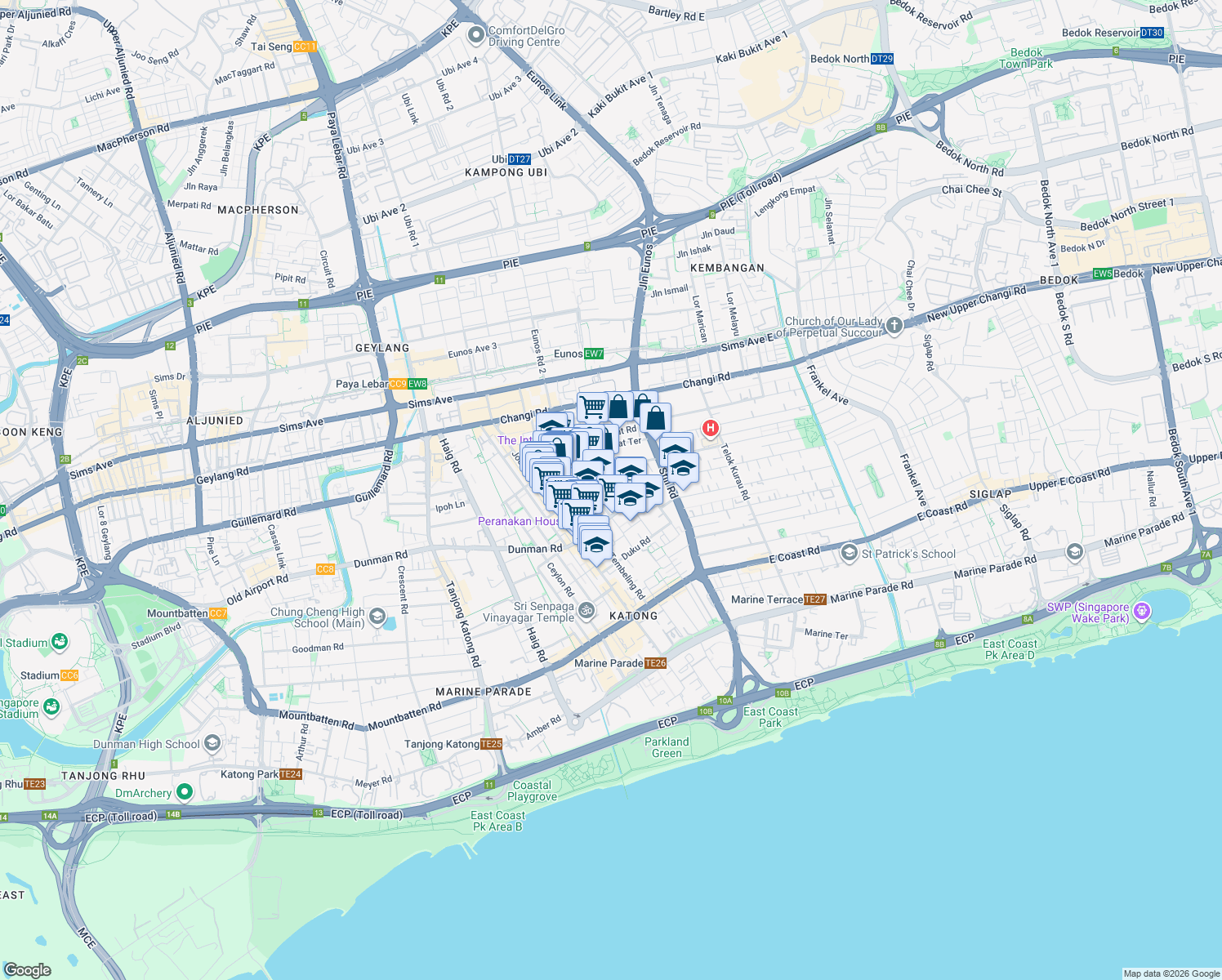 map of restaurants, bars, coffee shops, grocery stores, and more near in Singapore