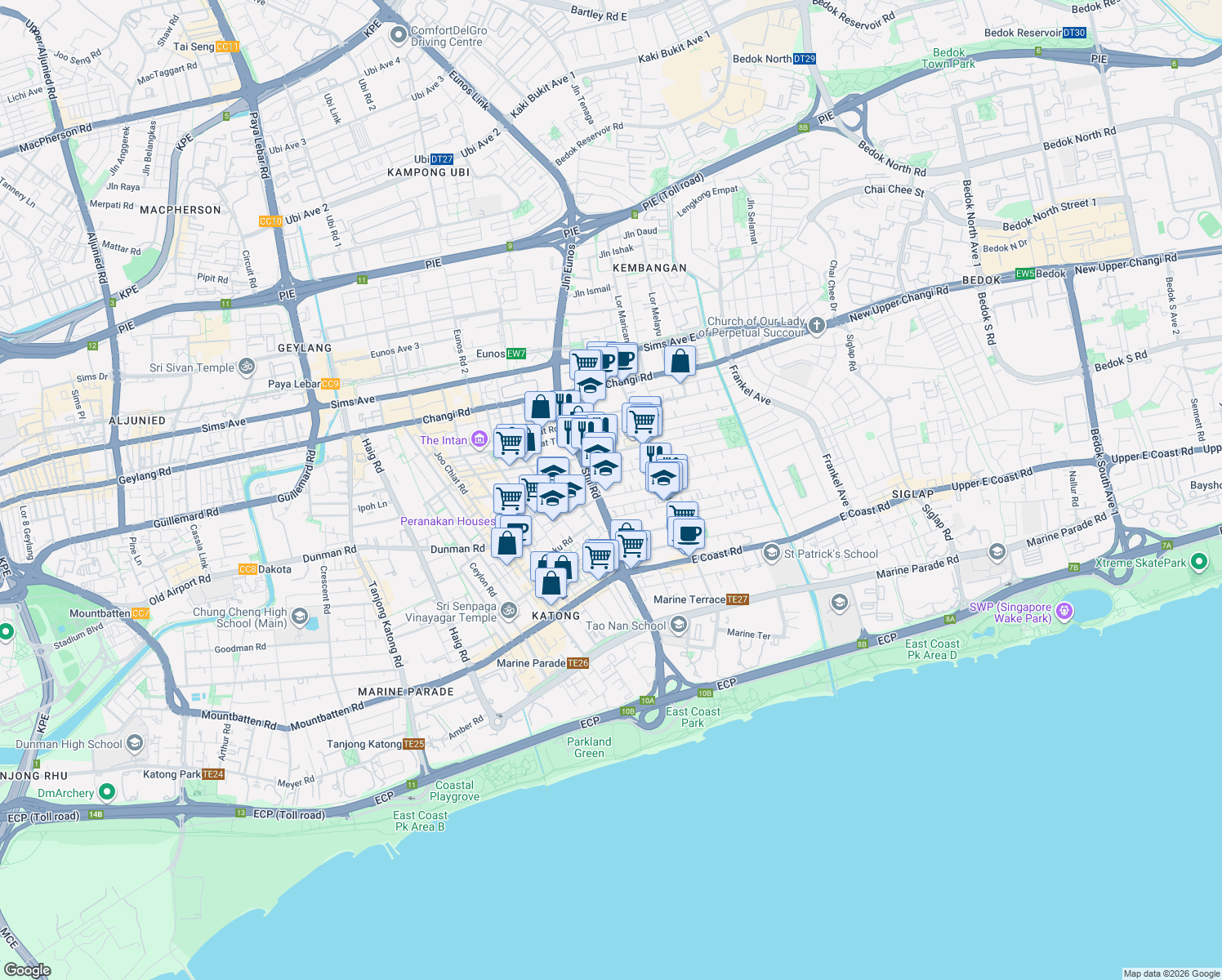 map of restaurants, bars, coffee shops, grocery stores, and more near in Singapore