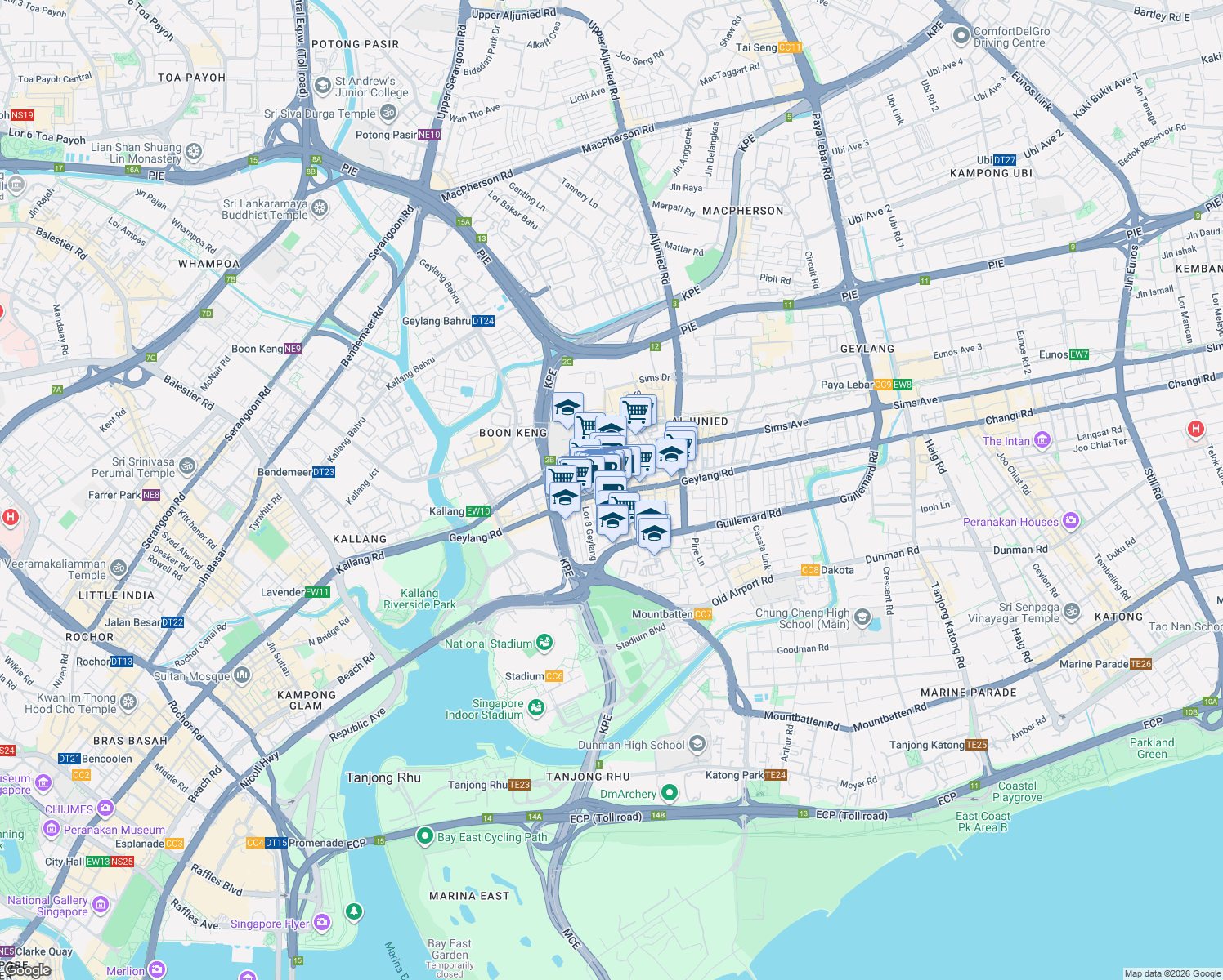 map of restaurants, bars, coffee shops, grocery stores, and more near in Singapore