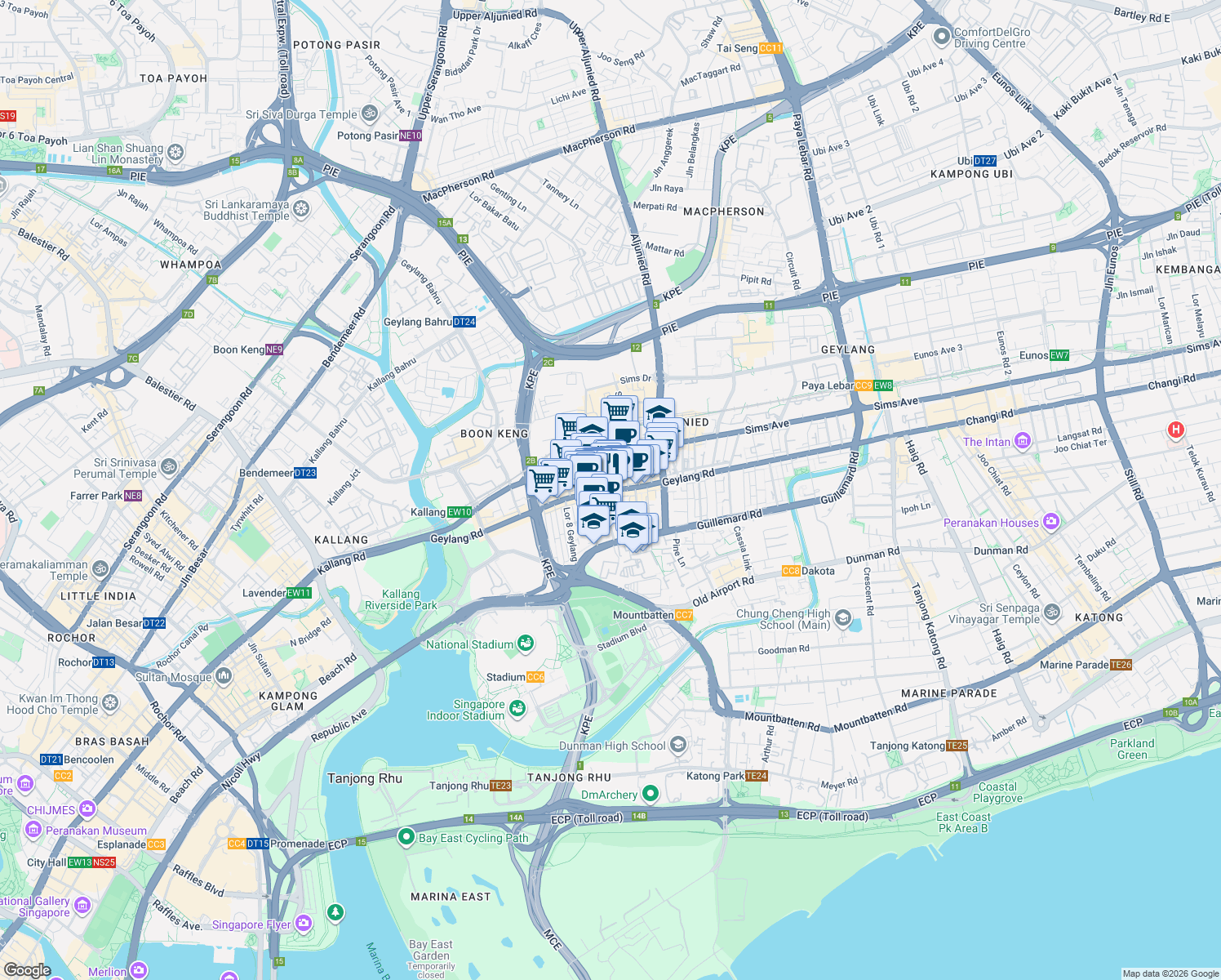 map of restaurants, bars, coffee shops, grocery stores, and more near in Singapore