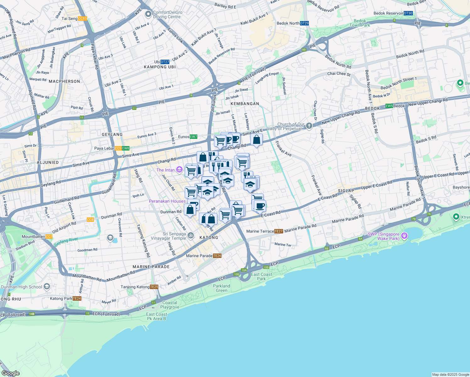 map of restaurants, bars, coffee shops, grocery stores, and more near in Singapore