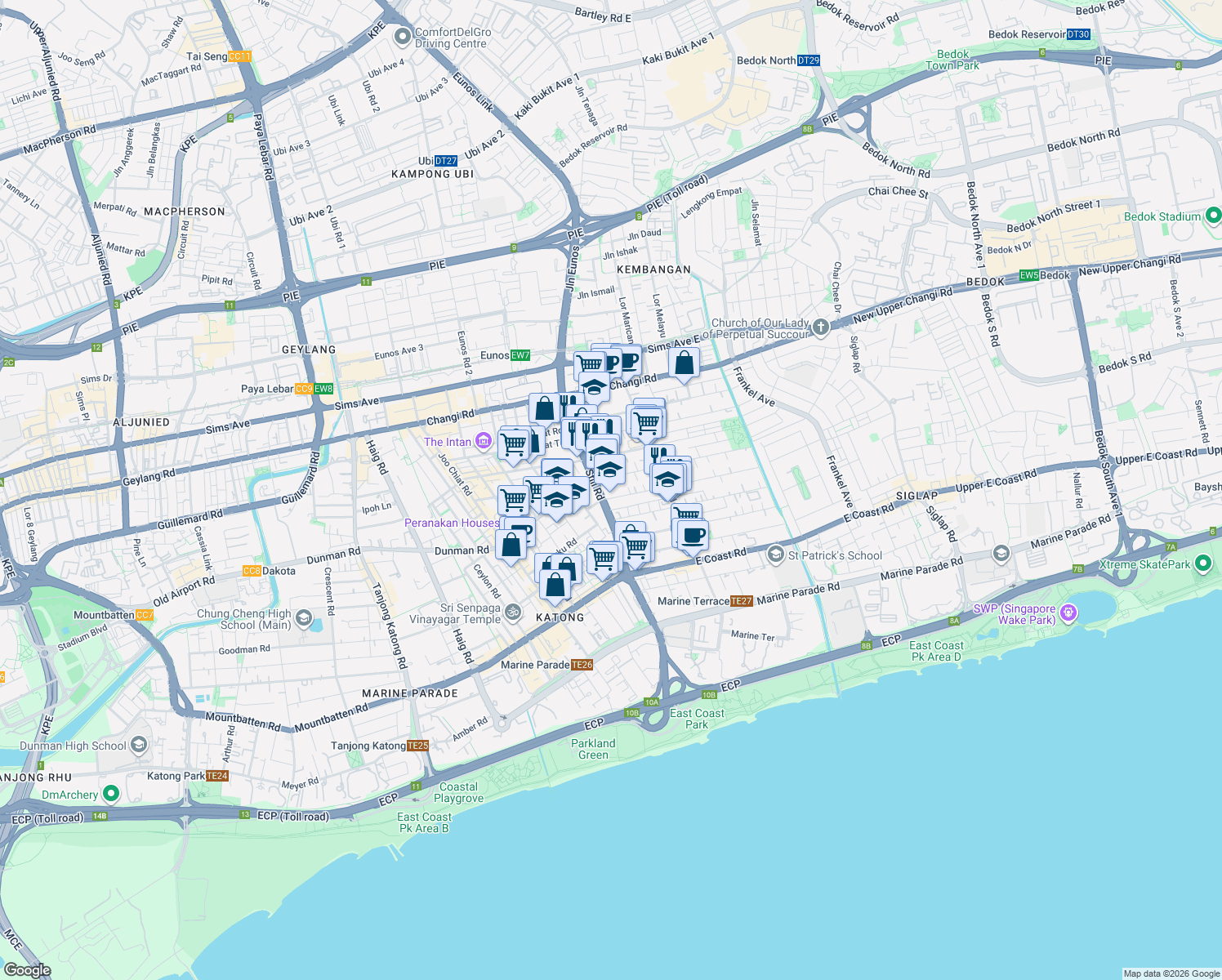 map of restaurants, bars, coffee shops, grocery stores, and more near in Singapore