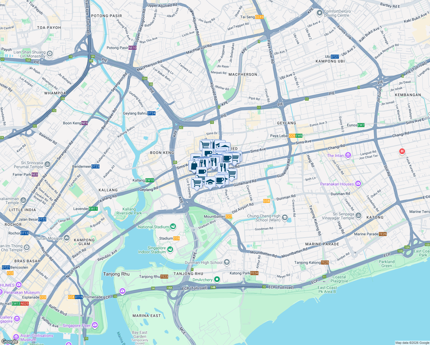 map of restaurants, bars, coffee shops, grocery stores, and more near in Singapore
