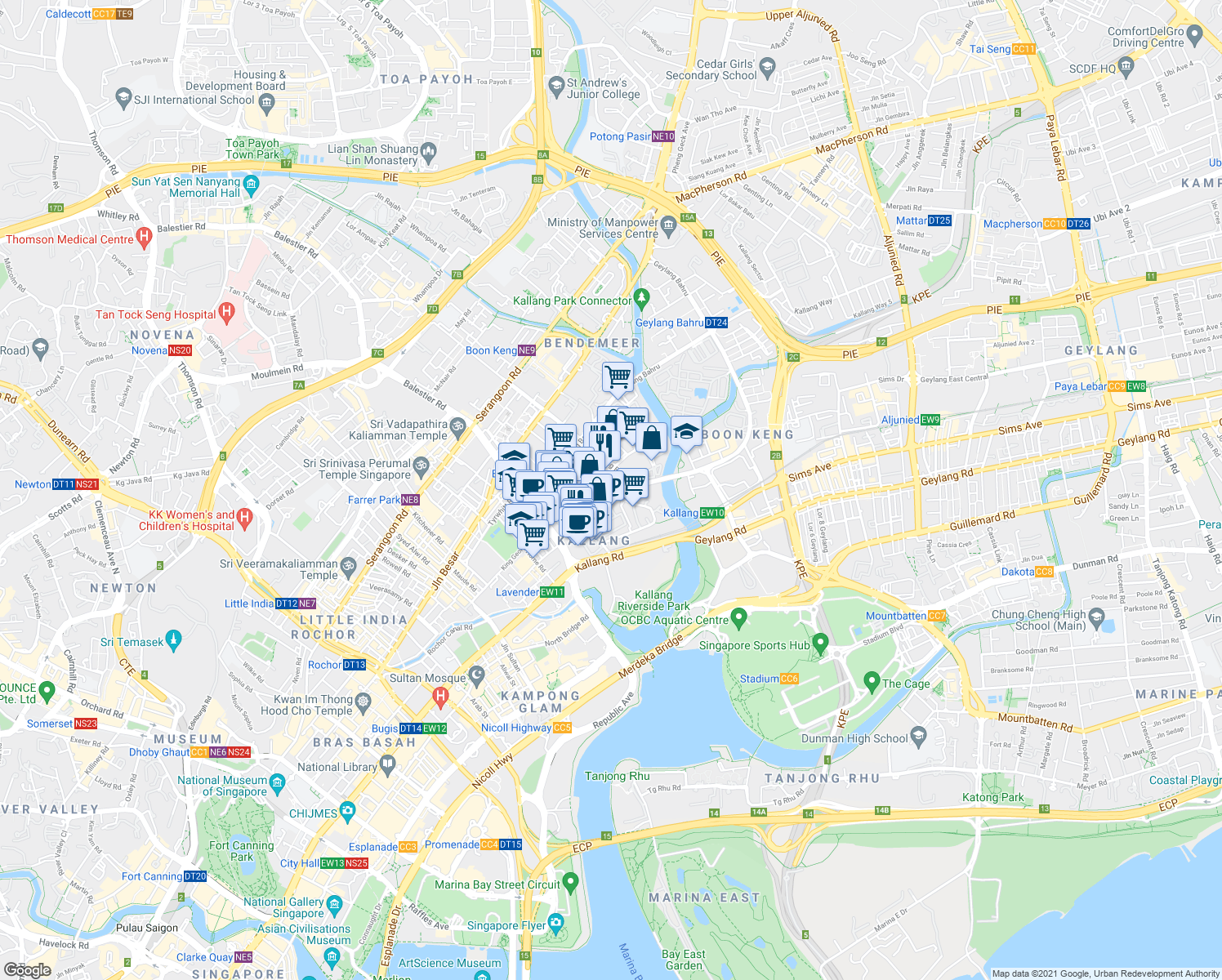 map of restaurants, bars, coffee shops, grocery stores, and more near in Singapore
