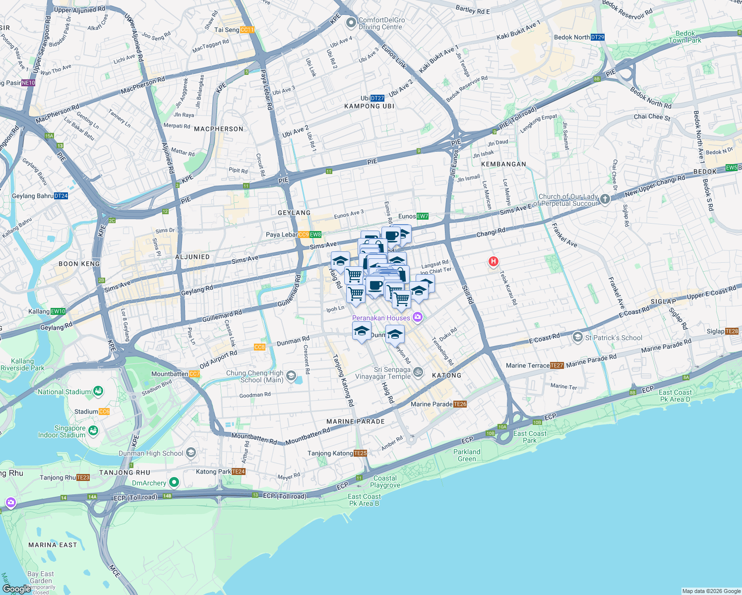 map of restaurants, bars, coffee shops, grocery stores, and more near in Singapore