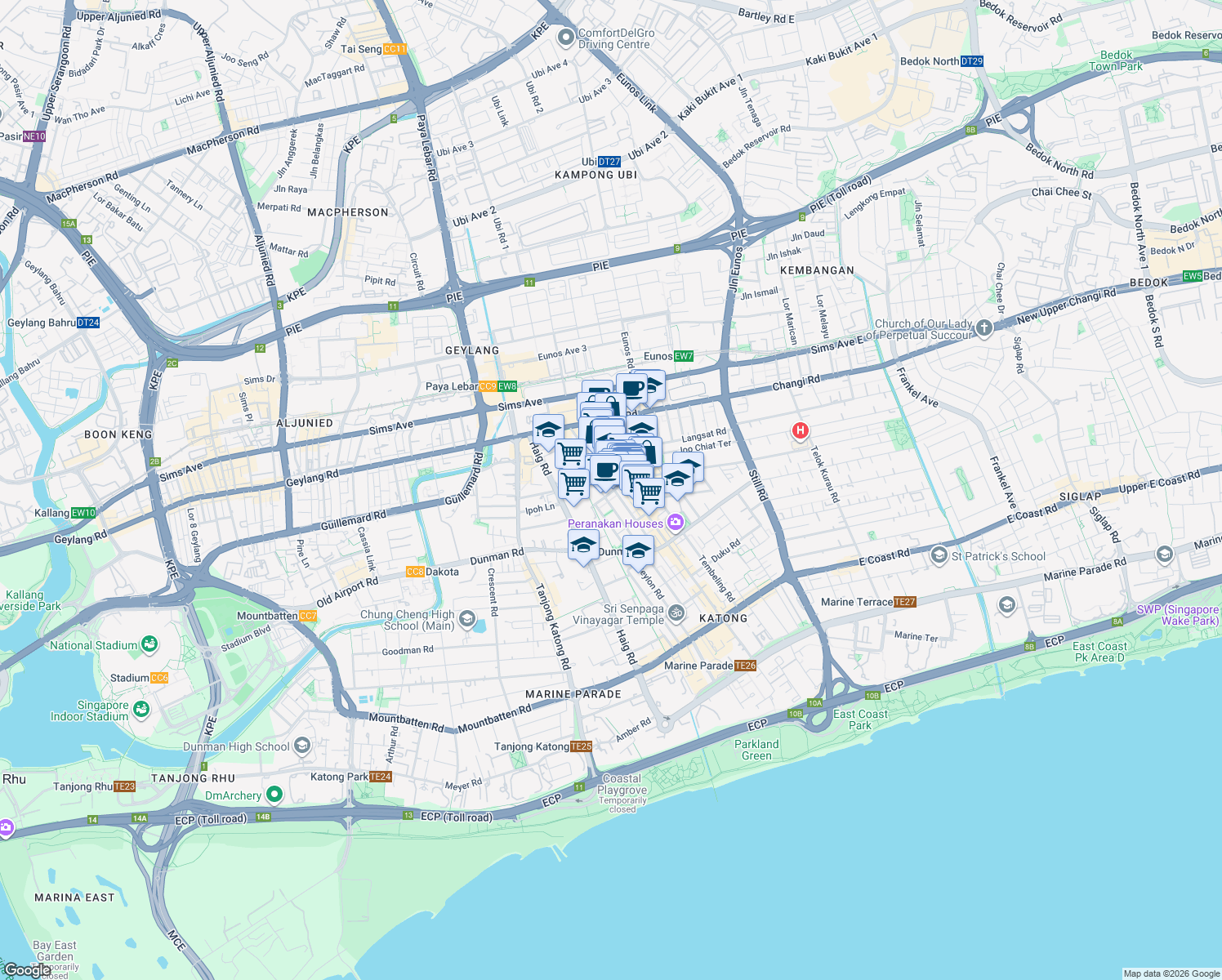 map of restaurants, bars, coffee shops, grocery stores, and more near in Singapore