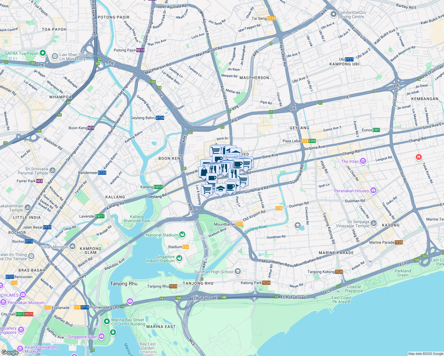 map of restaurants, bars, coffee shops, grocery stores, and more near in Singapore