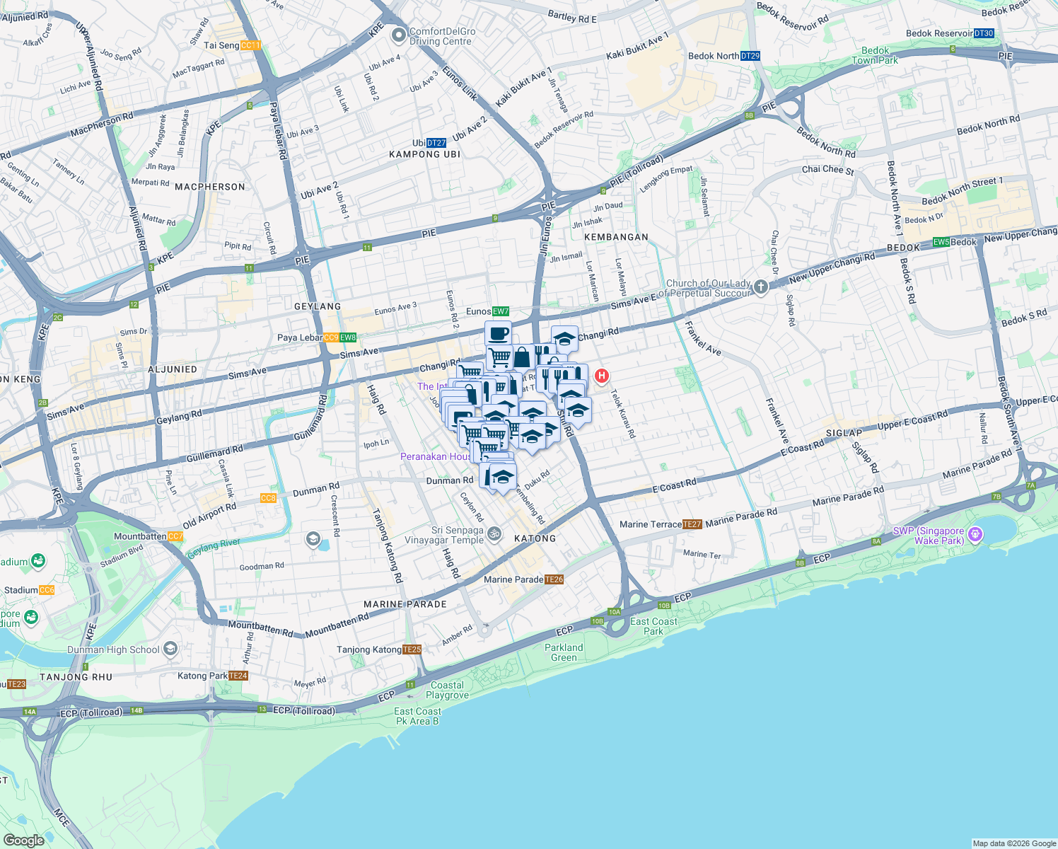 map of restaurants, bars, coffee shops, grocery stores, and more near in Singapore