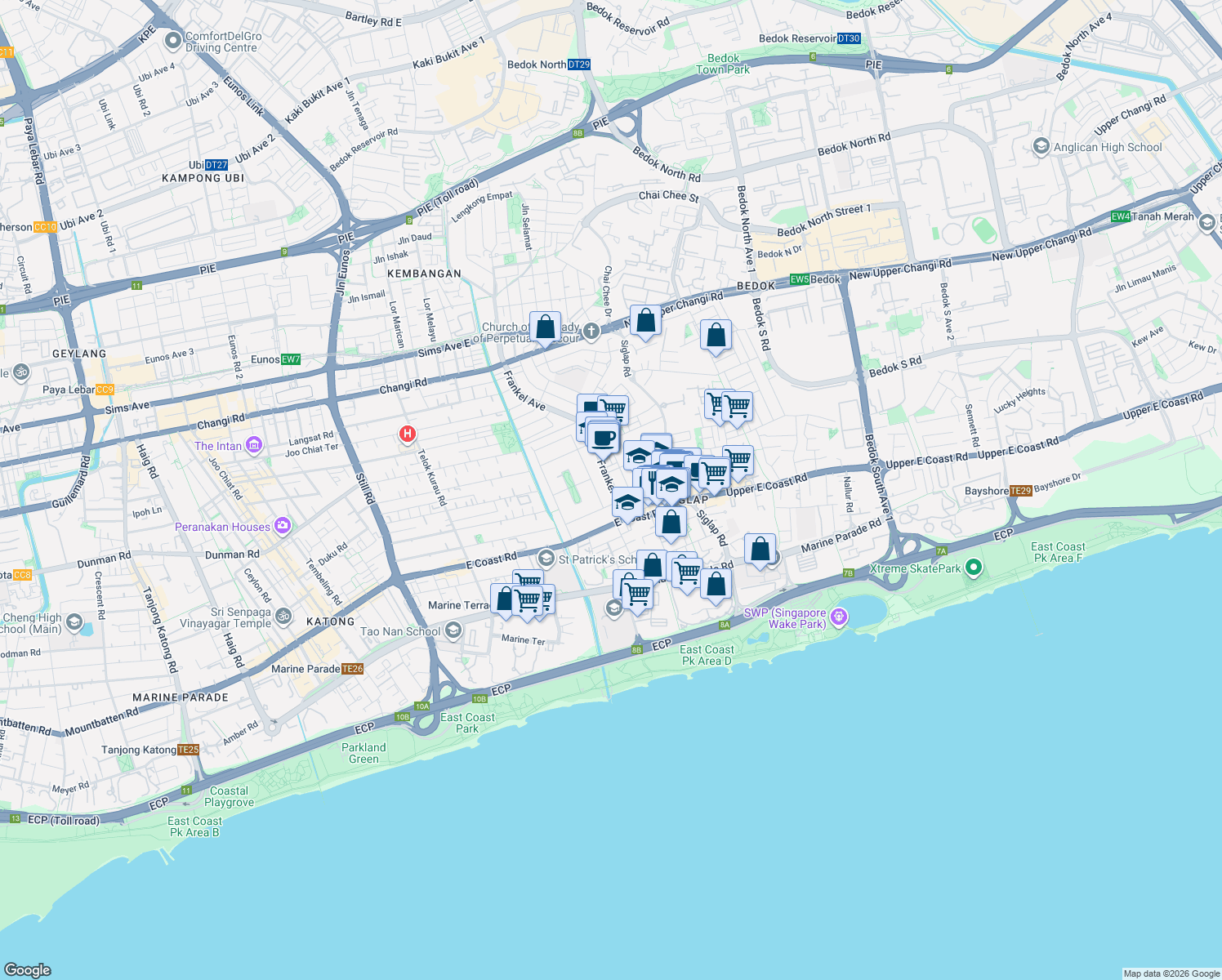 map of restaurants, bars, coffee shops, grocery stores, and more near in Singapore