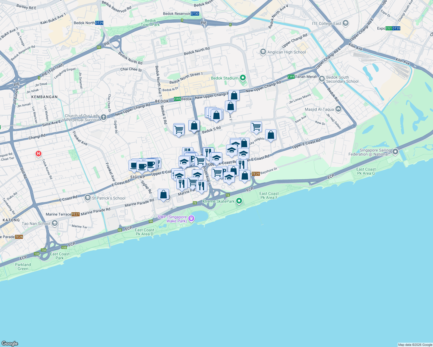 map of restaurants, bars, coffee shops, grocery stores, and more near in Singapore