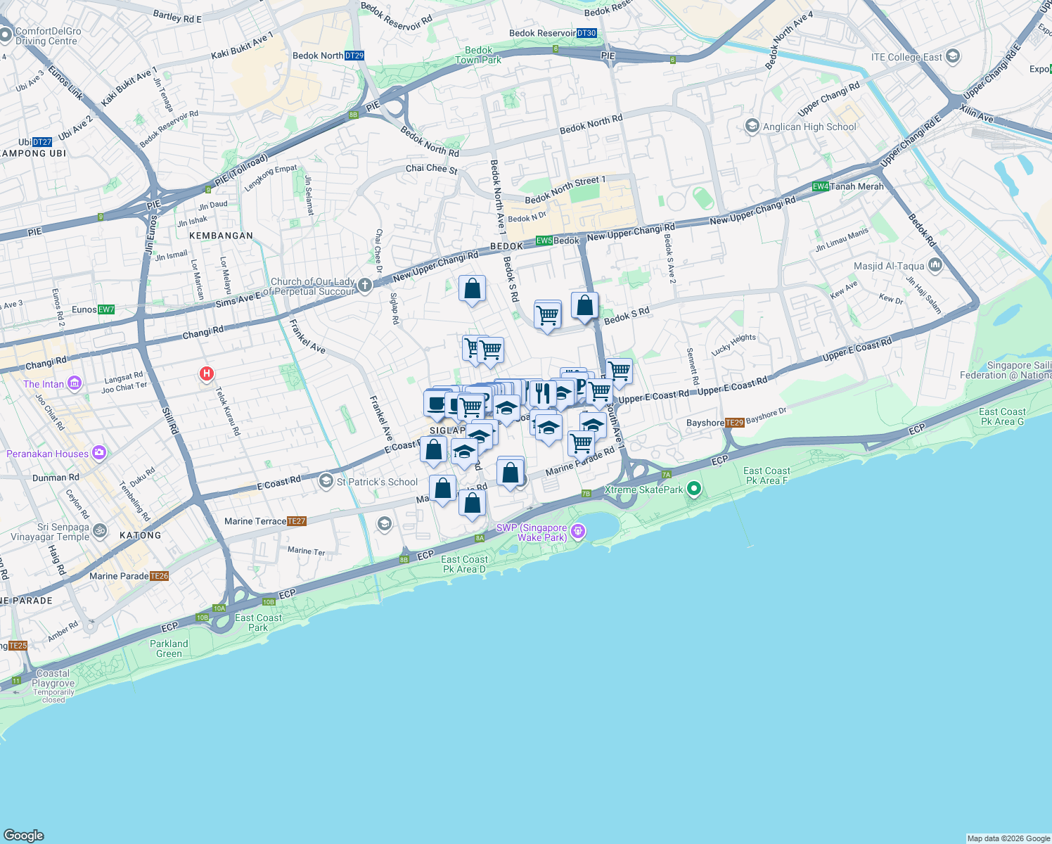 map of restaurants, bars, coffee shops, grocery stores, and more near in Singapore