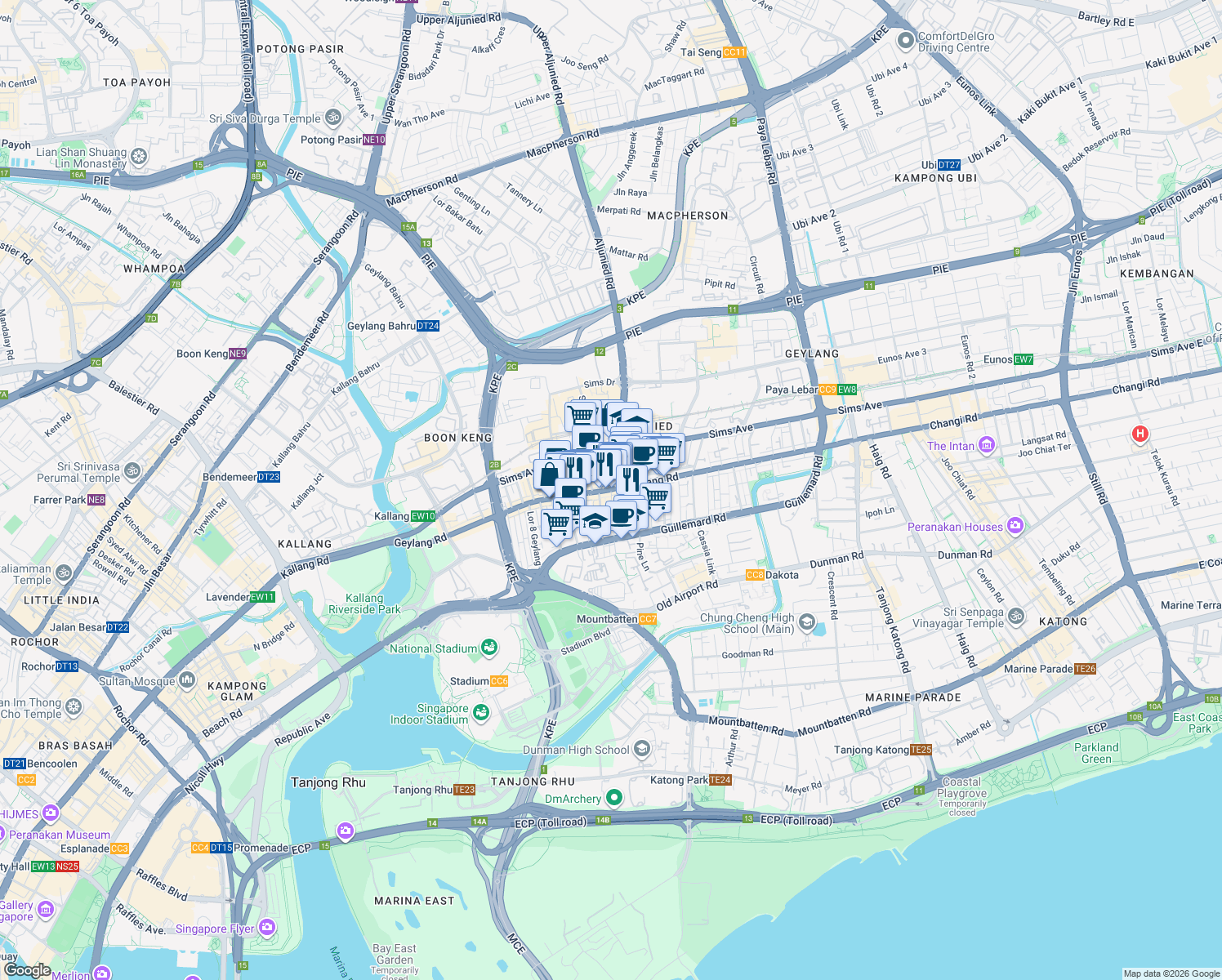map of restaurants, bars, coffee shops, grocery stores, and more near in Singapore