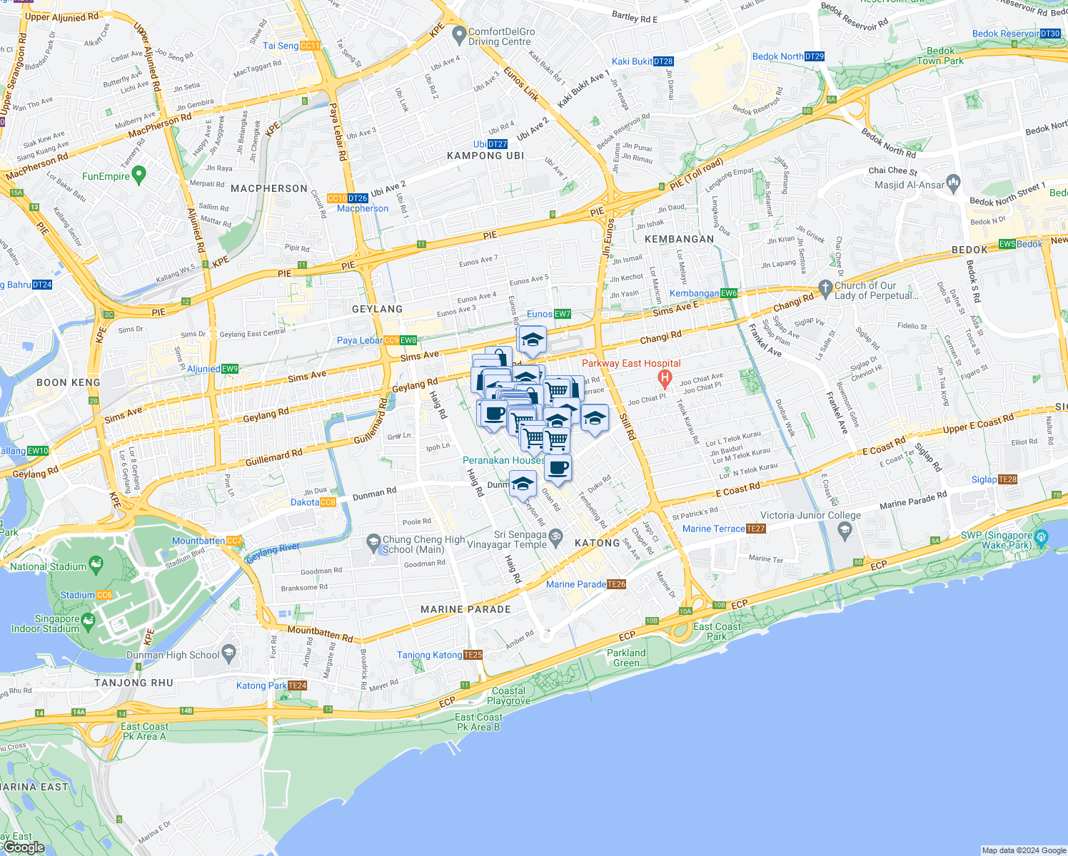 map of restaurants, bars, coffee shops, grocery stores, and more near in Singapore