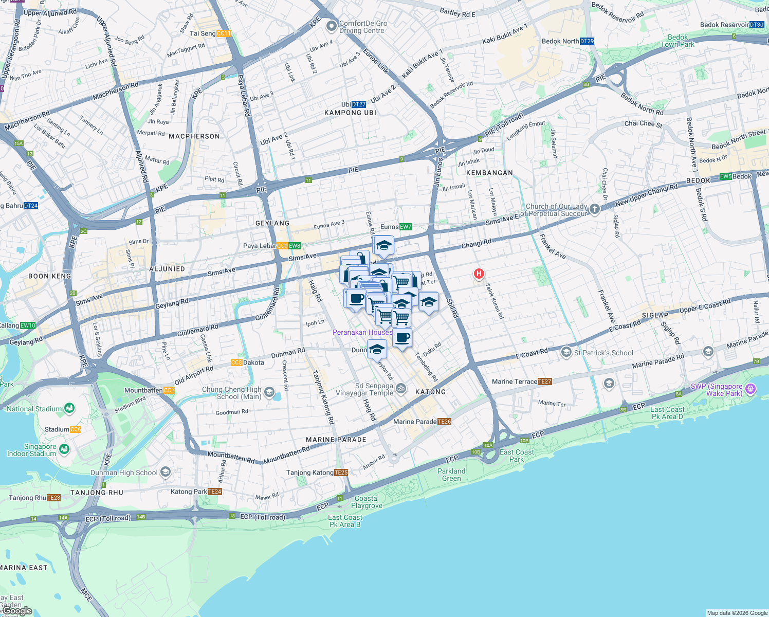 map of restaurants, bars, coffee shops, grocery stores, and more near in Singapore