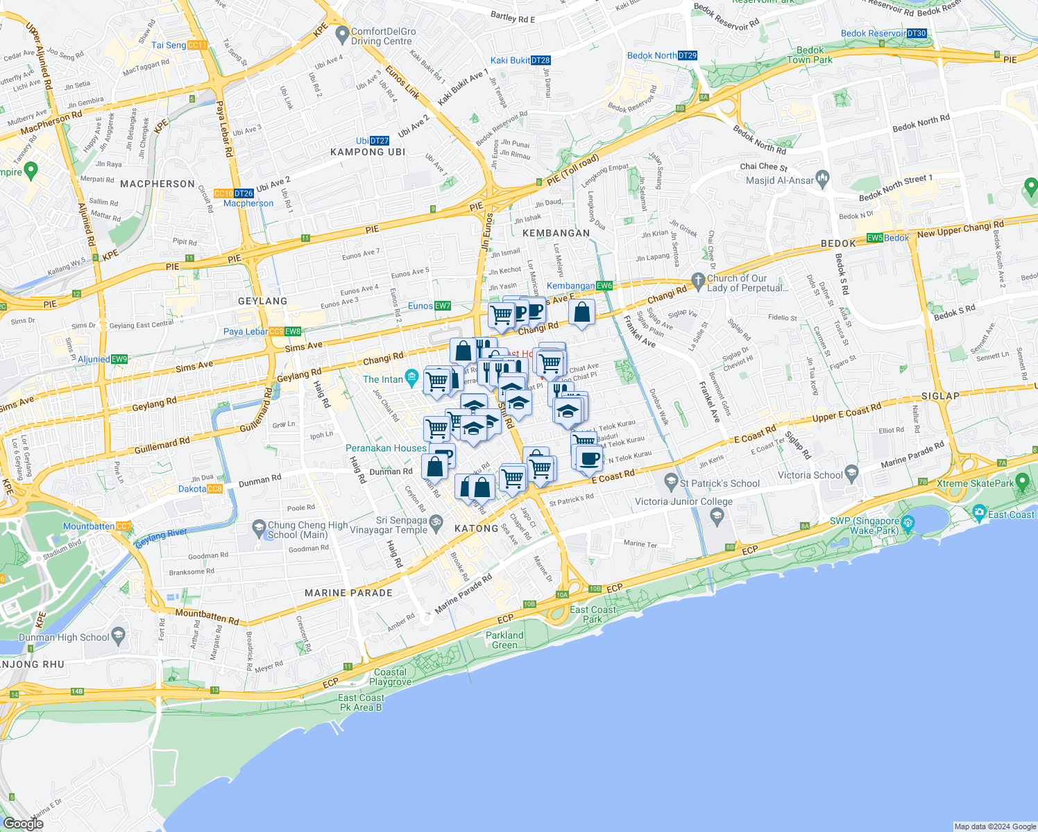 map of restaurants, bars, coffee shops, grocery stores, and more near in Singapore