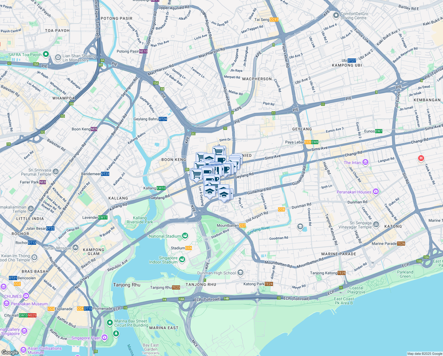 map of restaurants, bars, coffee shops, grocery stores, and more near in Singapore