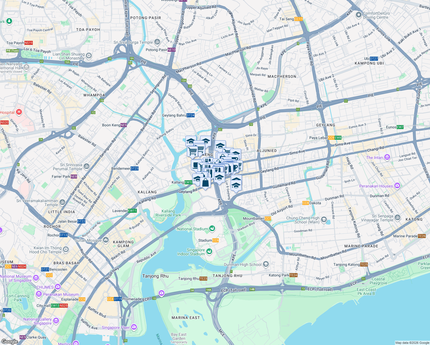 map of restaurants, bars, coffee shops, grocery stores, and more near in Singapore