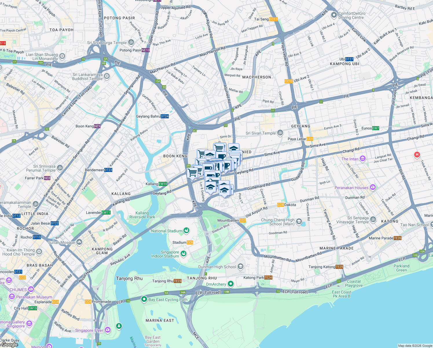 map of restaurants, bars, coffee shops, grocery stores, and more near in Singapore
