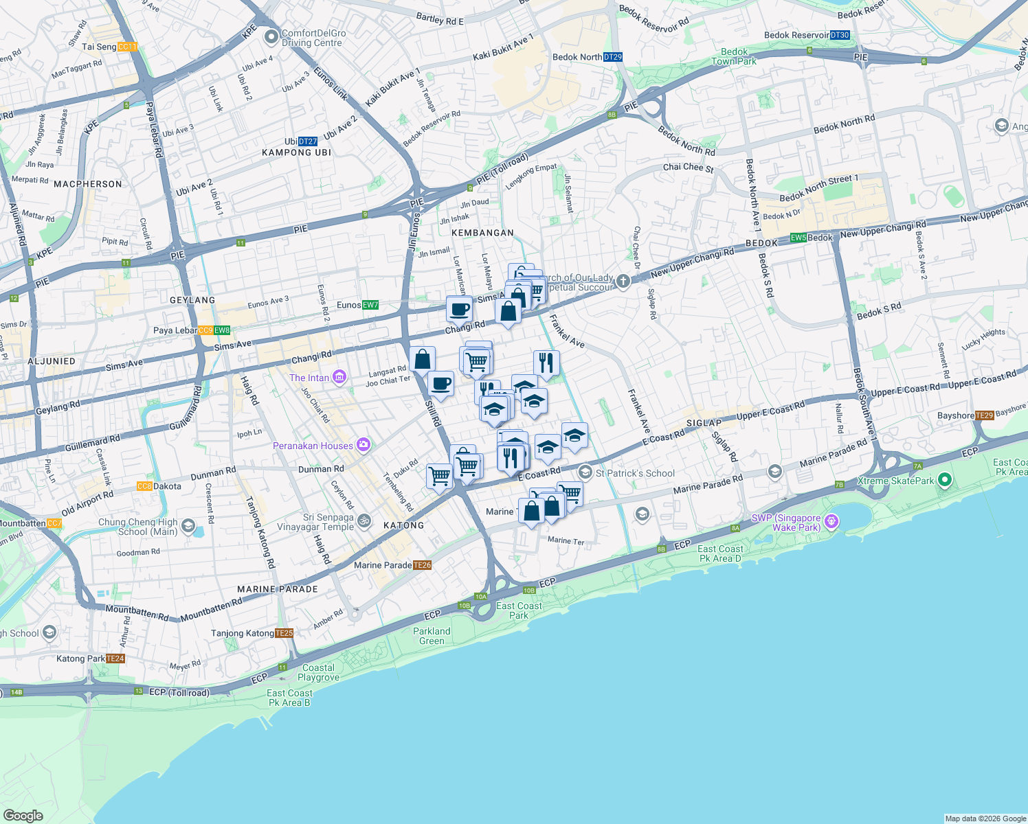 map of restaurants, bars, coffee shops, grocery stores, and more near in Singapore