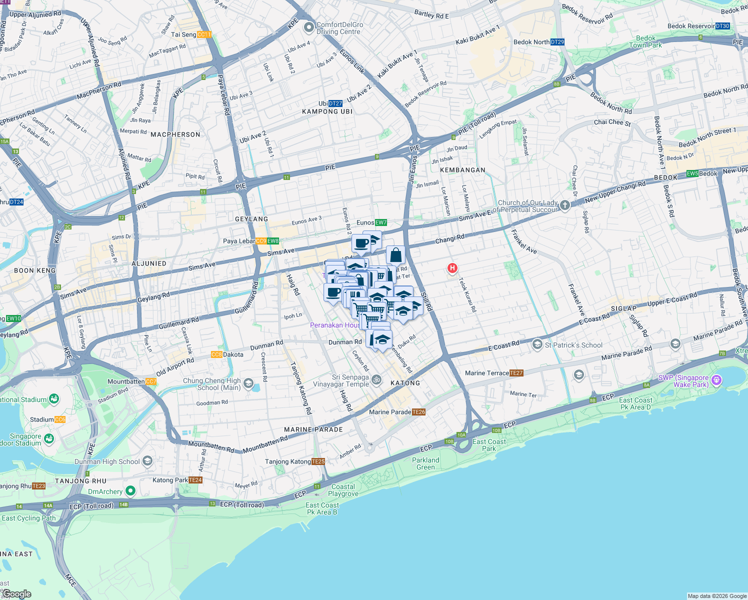 map of restaurants, bars, coffee shops, grocery stores, and more near in Singapore