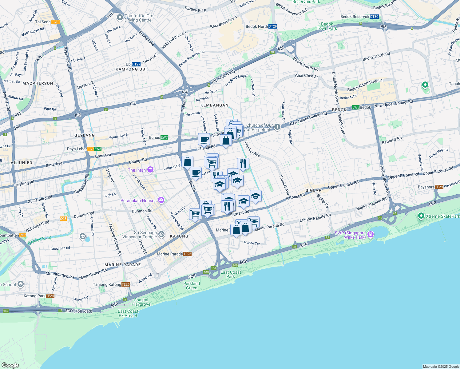 map of restaurants, bars, coffee shops, grocery stores, and more near in Singapore