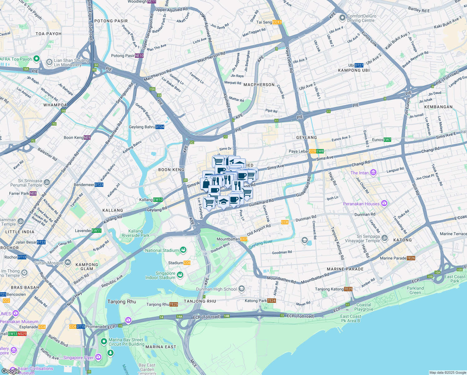 map of restaurants, bars, coffee shops, grocery stores, and more near in Singapore