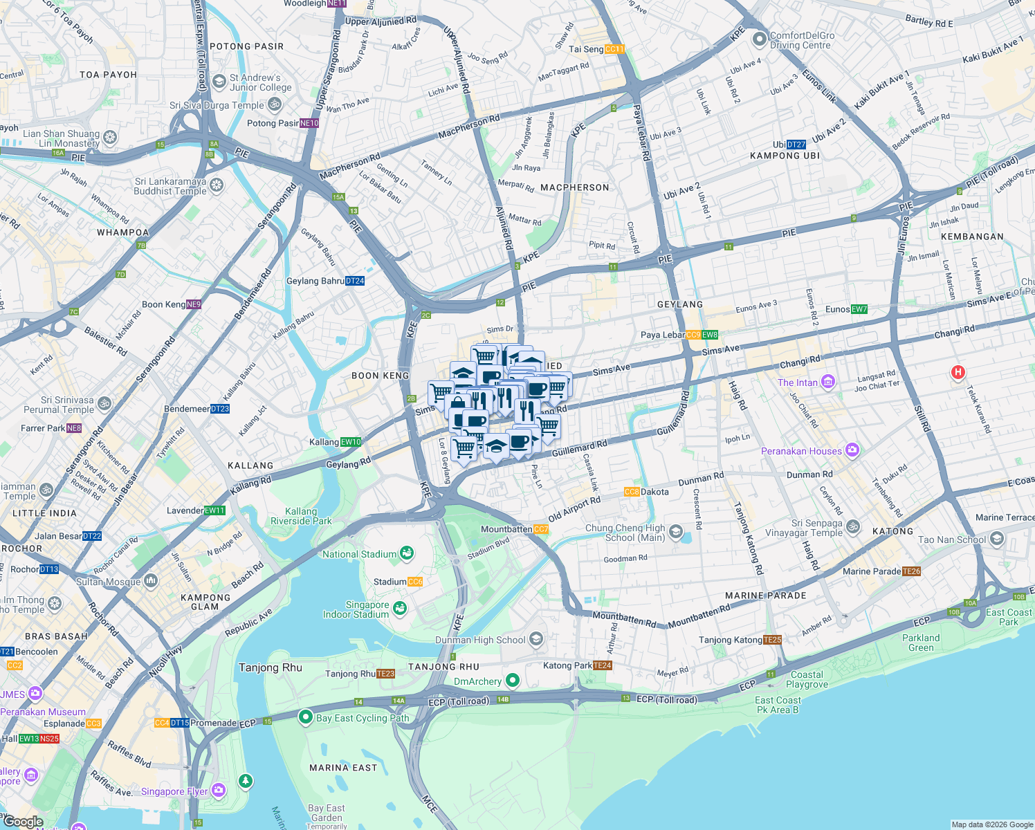 map of restaurants, bars, coffee shops, grocery stores, and more near in Singapore