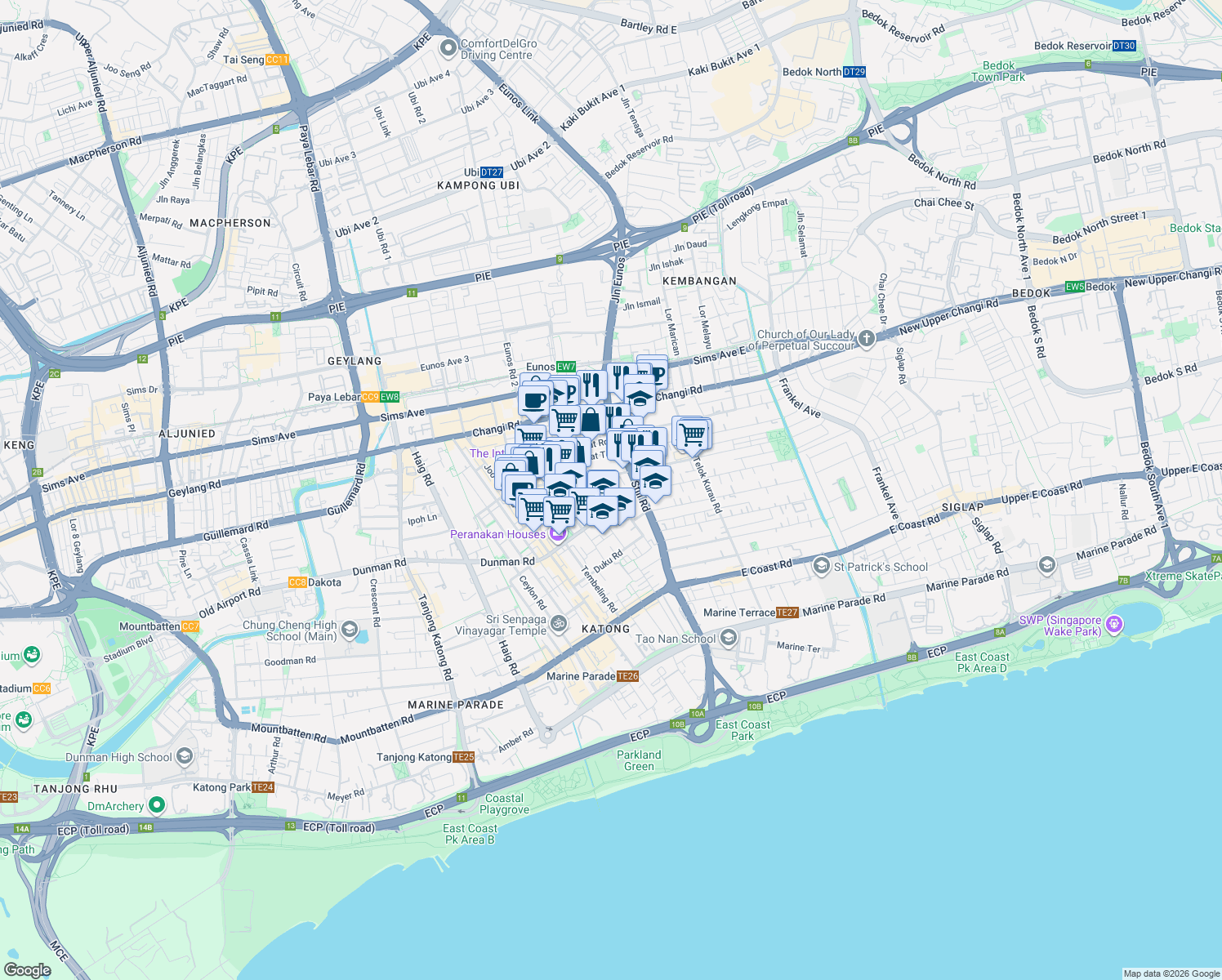 map of restaurants, bars, coffee shops, grocery stores, and more near in Singapore