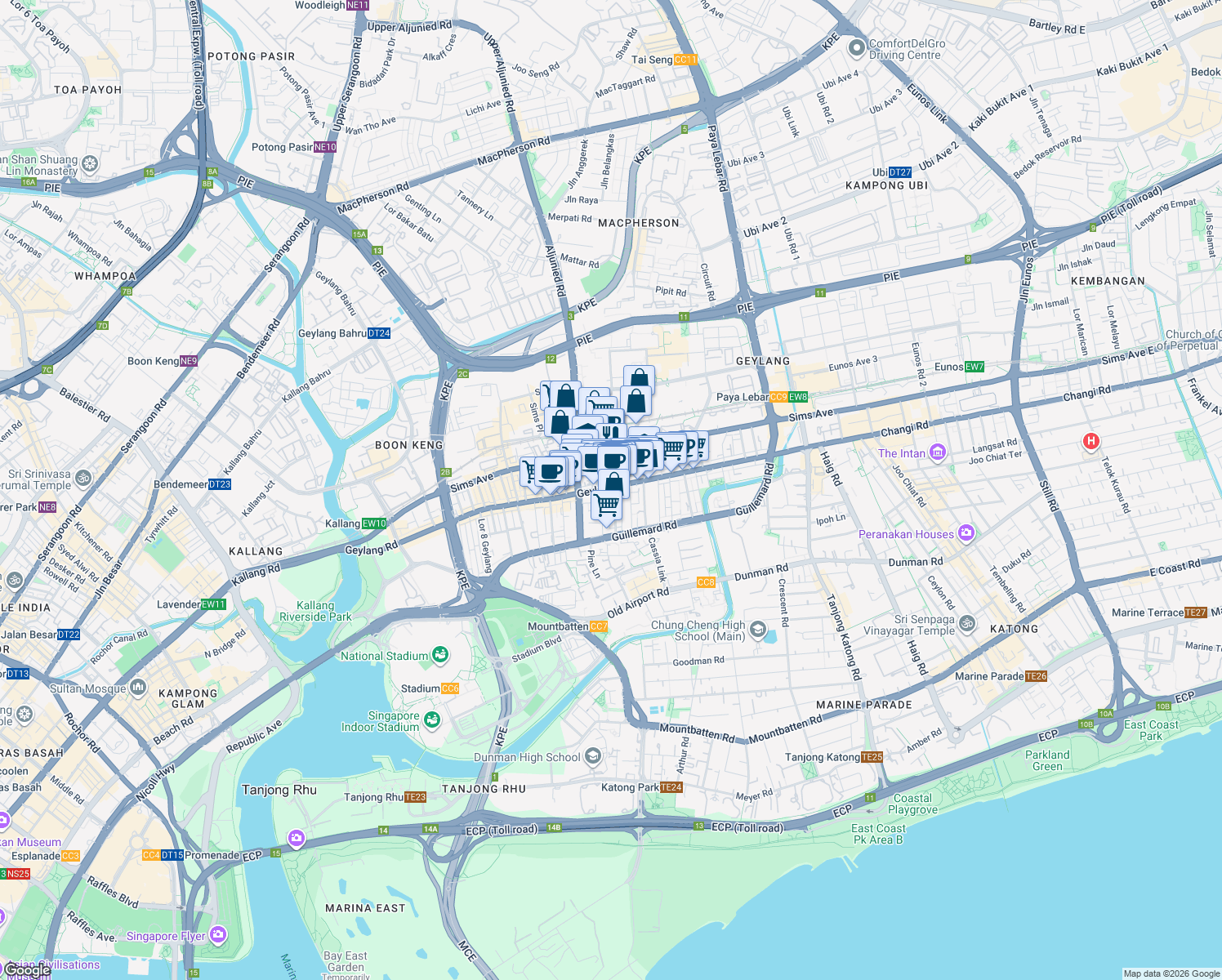 map of restaurants, bars, coffee shops, grocery stores, and more near in Singapore