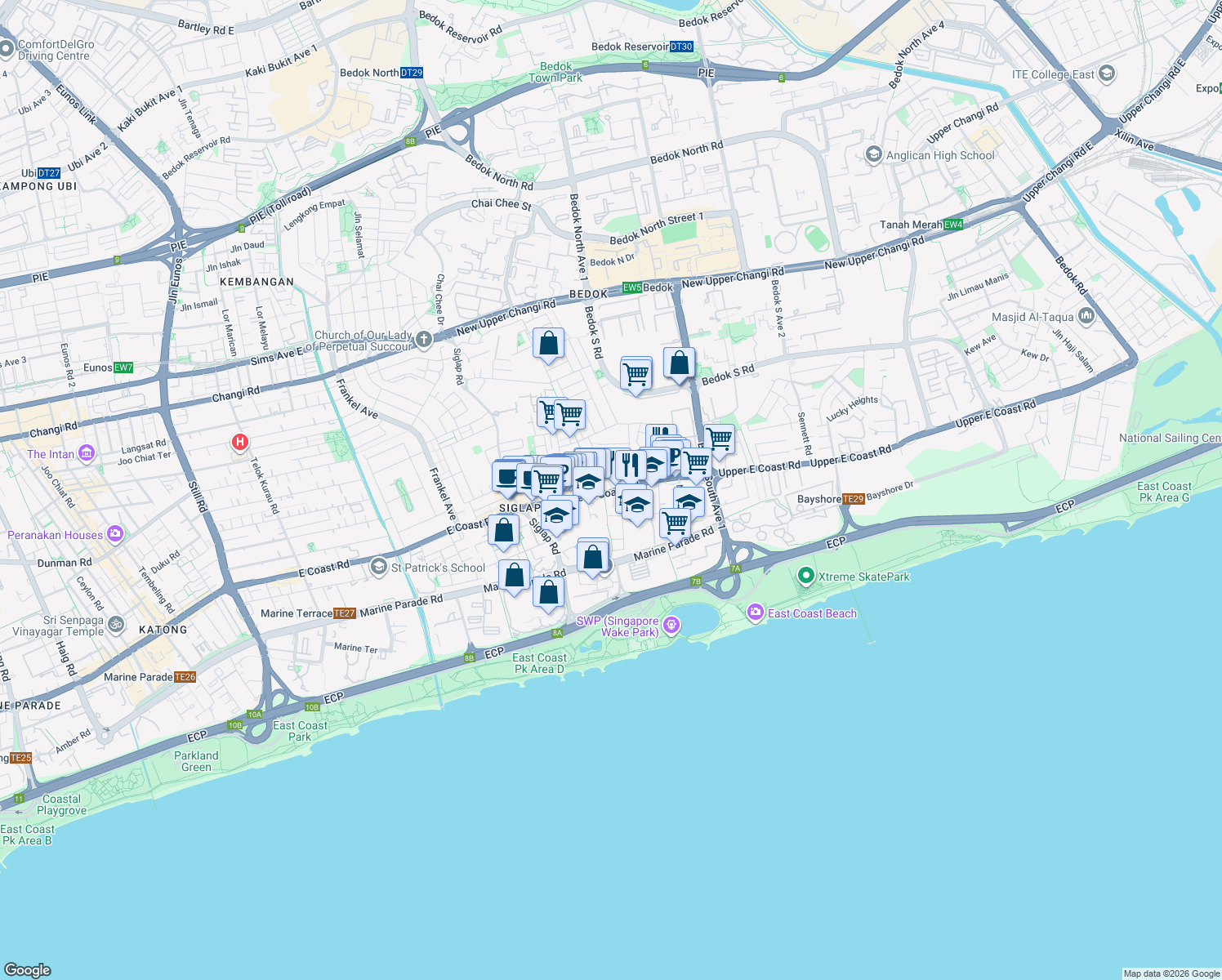 map of restaurants, bars, coffee shops, grocery stores, and more near in Singapore