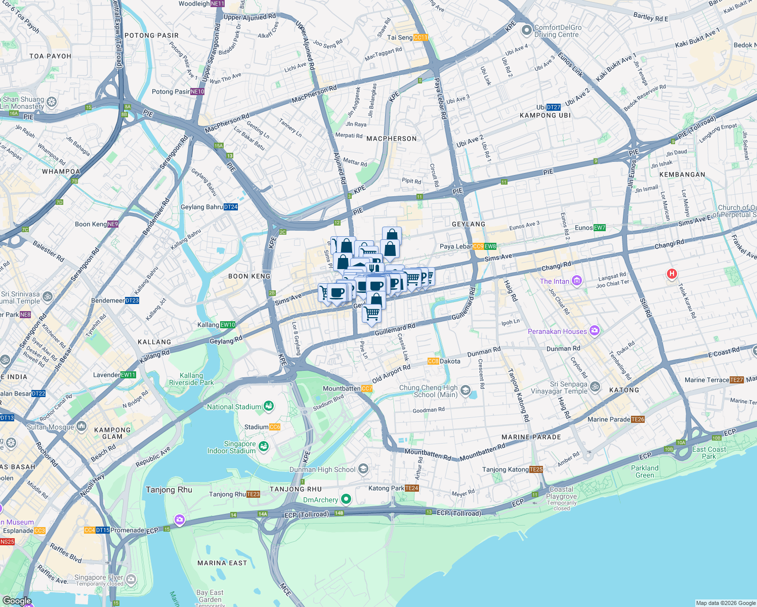 map of restaurants, bars, coffee shops, grocery stores, and more near in Singapore