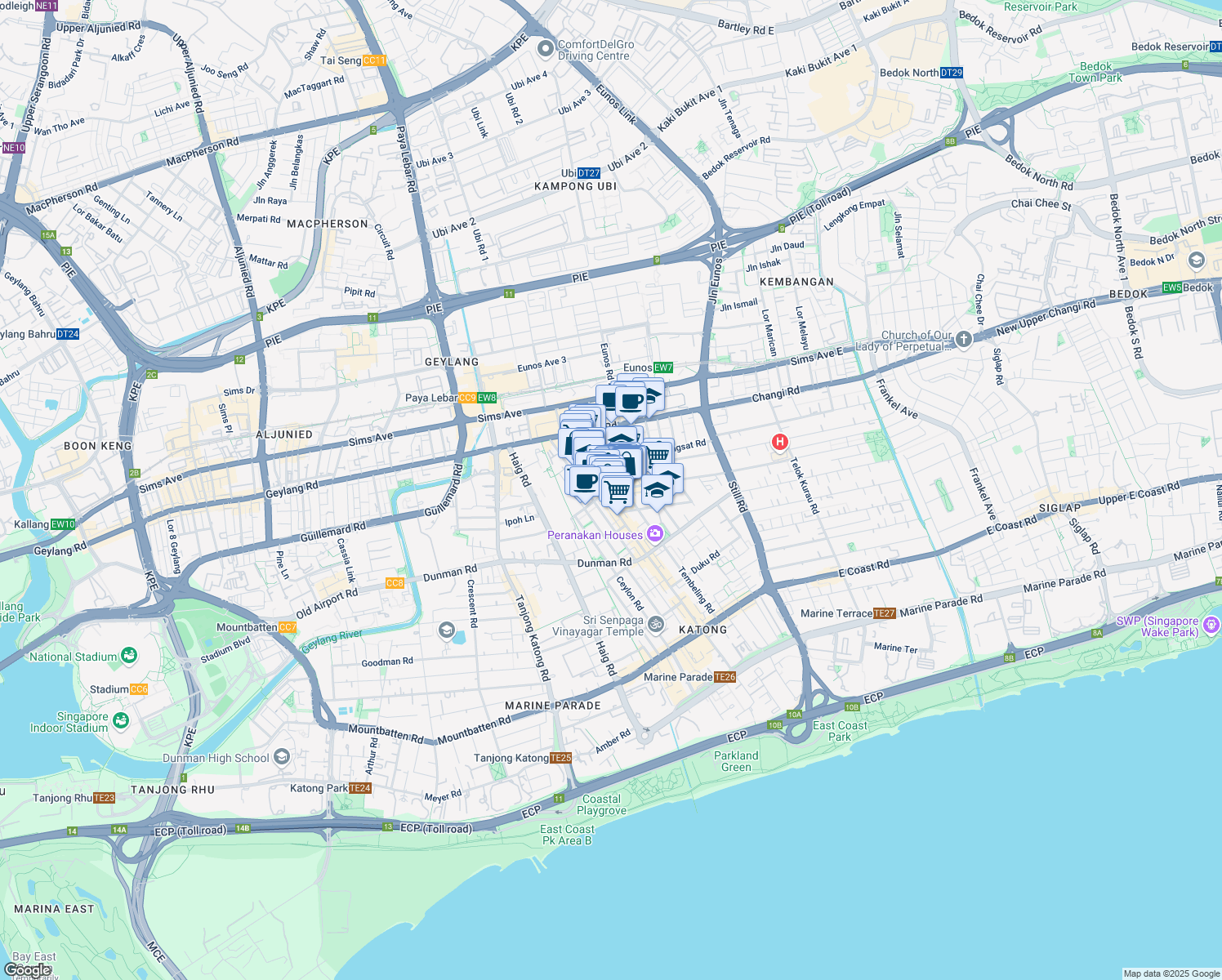 map of restaurants, bars, coffee shops, grocery stores, and more near in Singapore