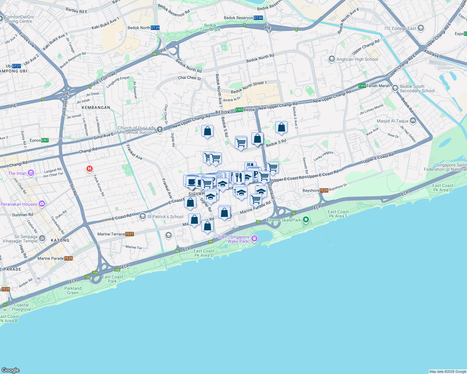 map of restaurants, bars, coffee shops, grocery stores, and more near in Singapore