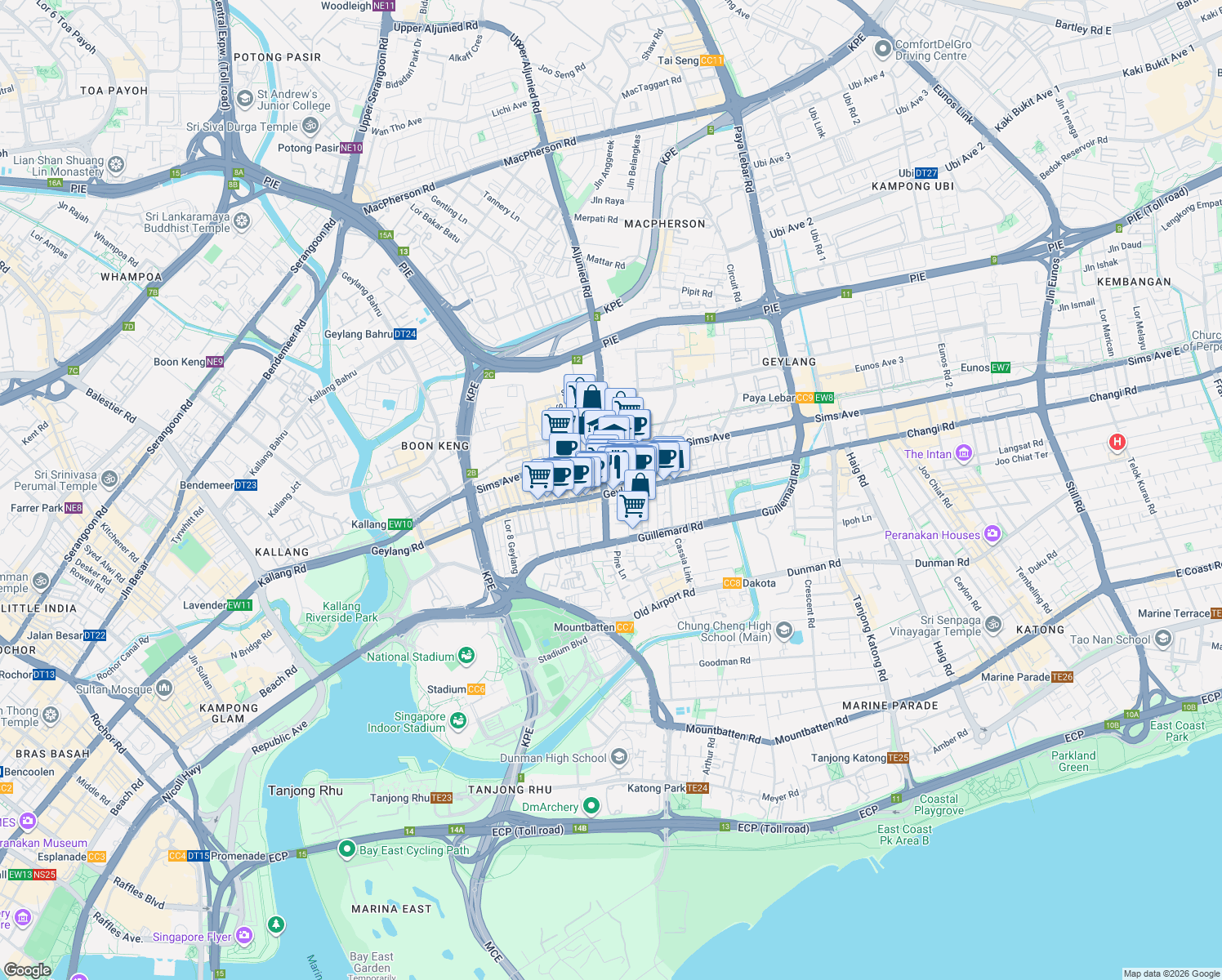 map of restaurants, bars, coffee shops, grocery stores, and more near in Singapore
