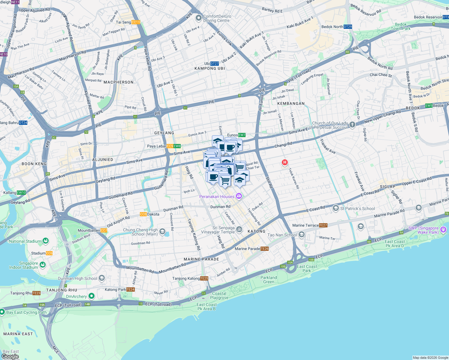 map of restaurants, bars, coffee shops, grocery stores, and more near in Singapore