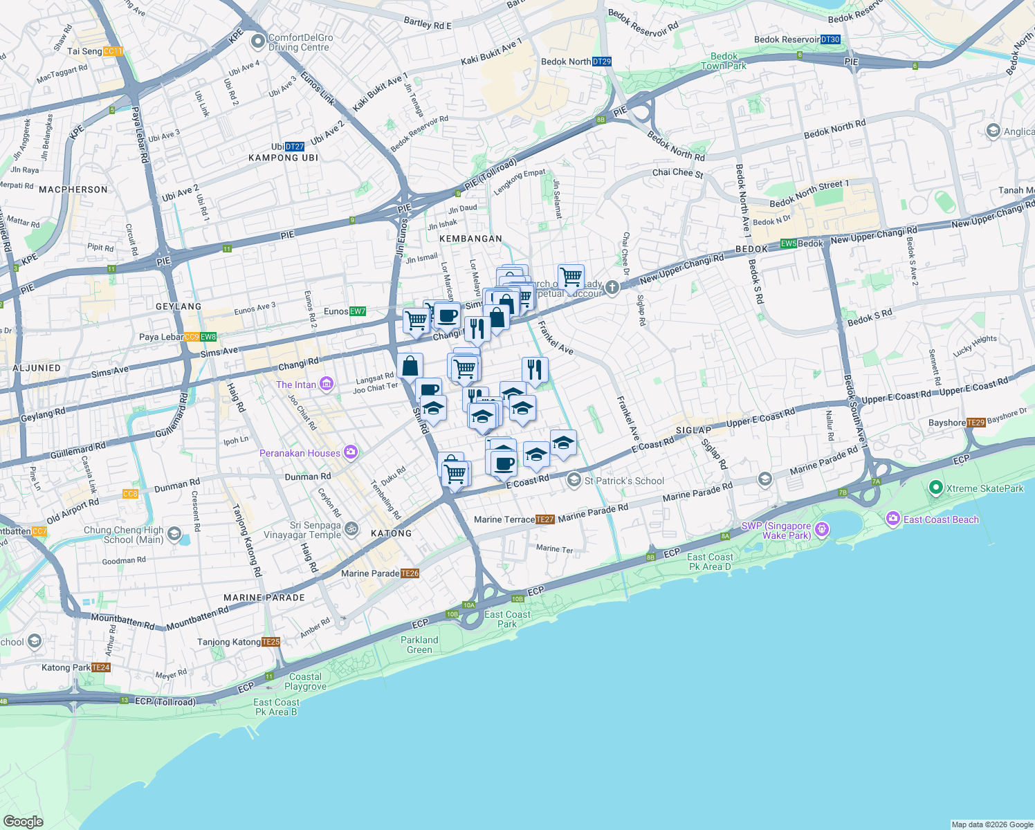 map of restaurants, bars, coffee shops, grocery stores, and more near in Singapore