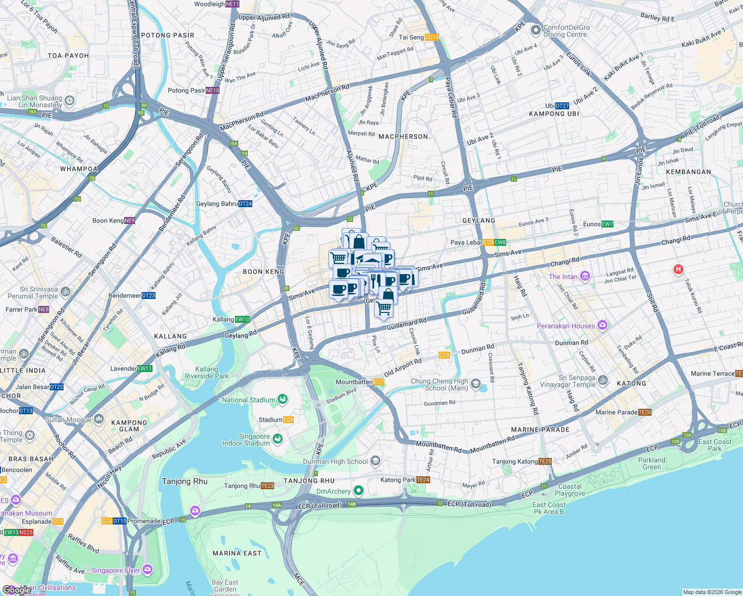 map of restaurants, bars, coffee shops, grocery stores, and more near in Singapore