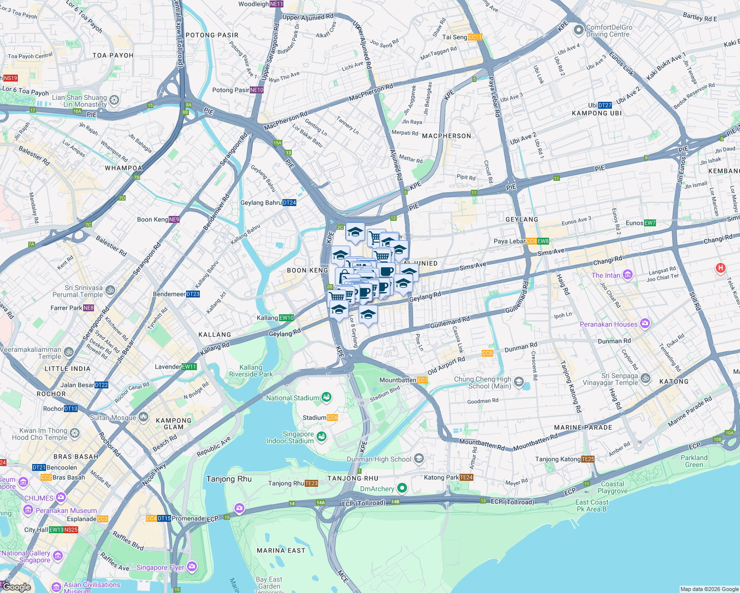 map of restaurants, bars, coffee shops, grocery stores, and more near in Singapore