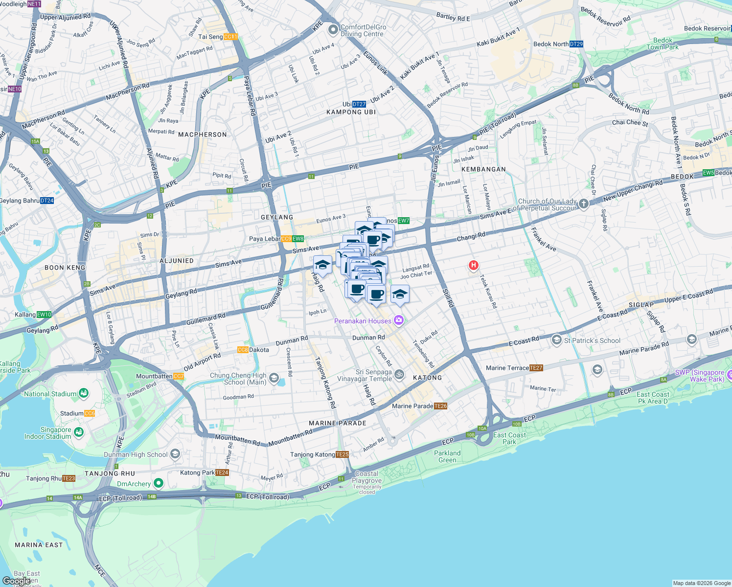 map of restaurants, bars, coffee shops, grocery stores, and more near in Singapore